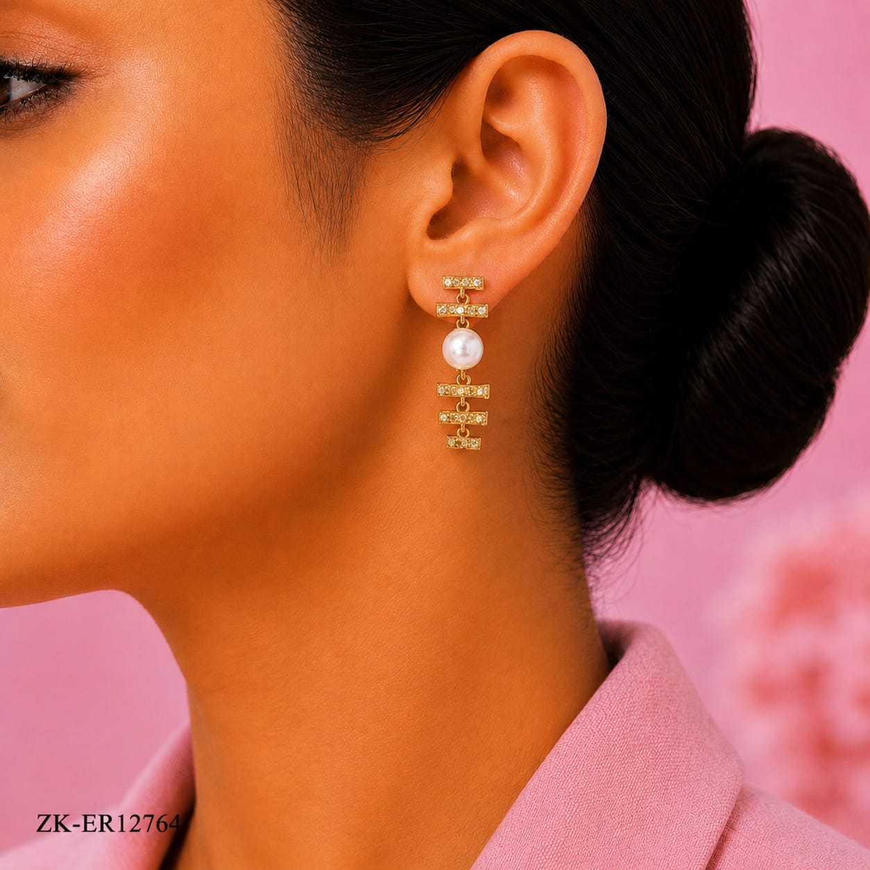 Stacked Bar Pearl Earrings