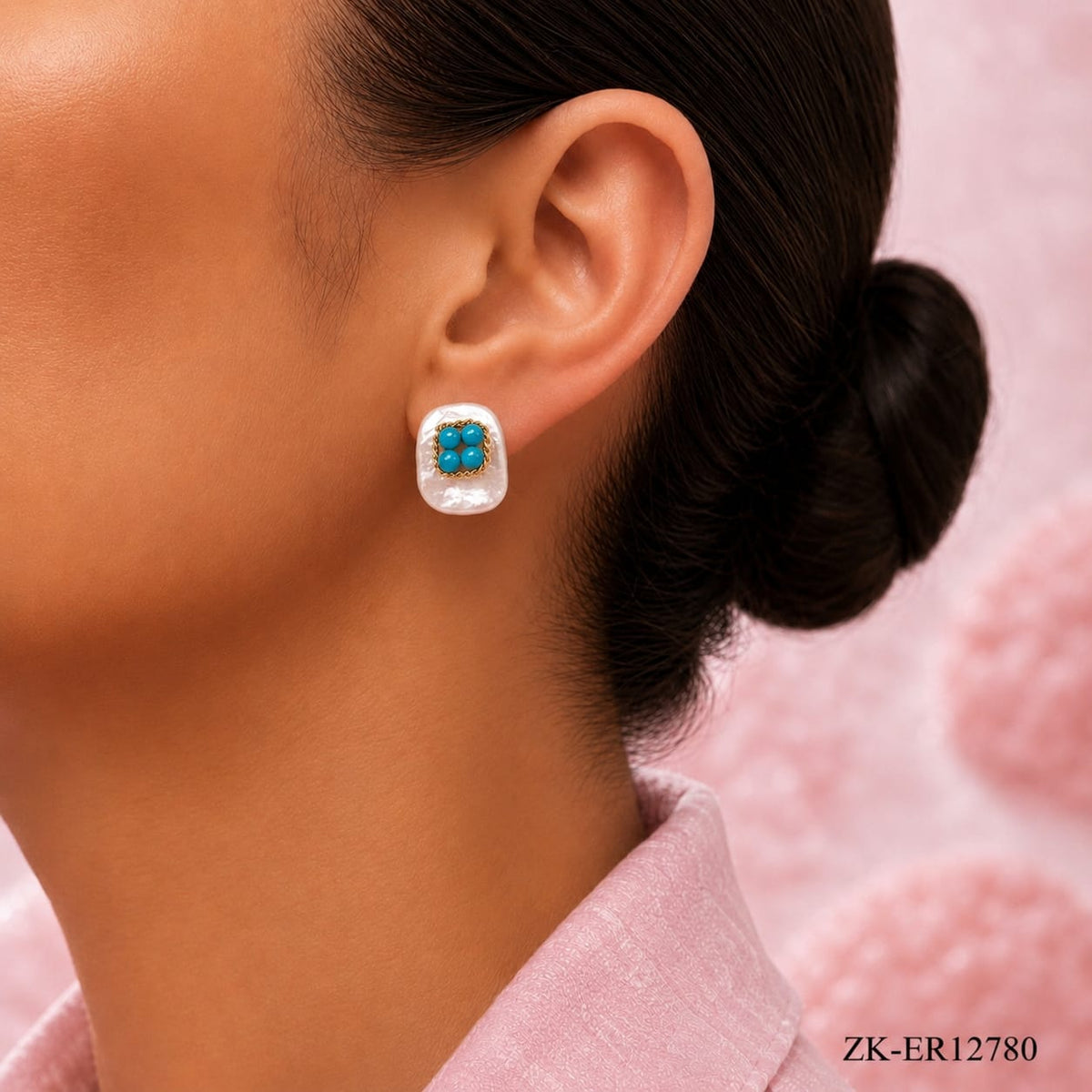 Blue Bead Pearl Earrings