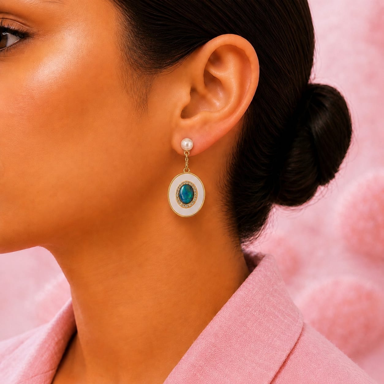 Oval Shade Pearl Earrings