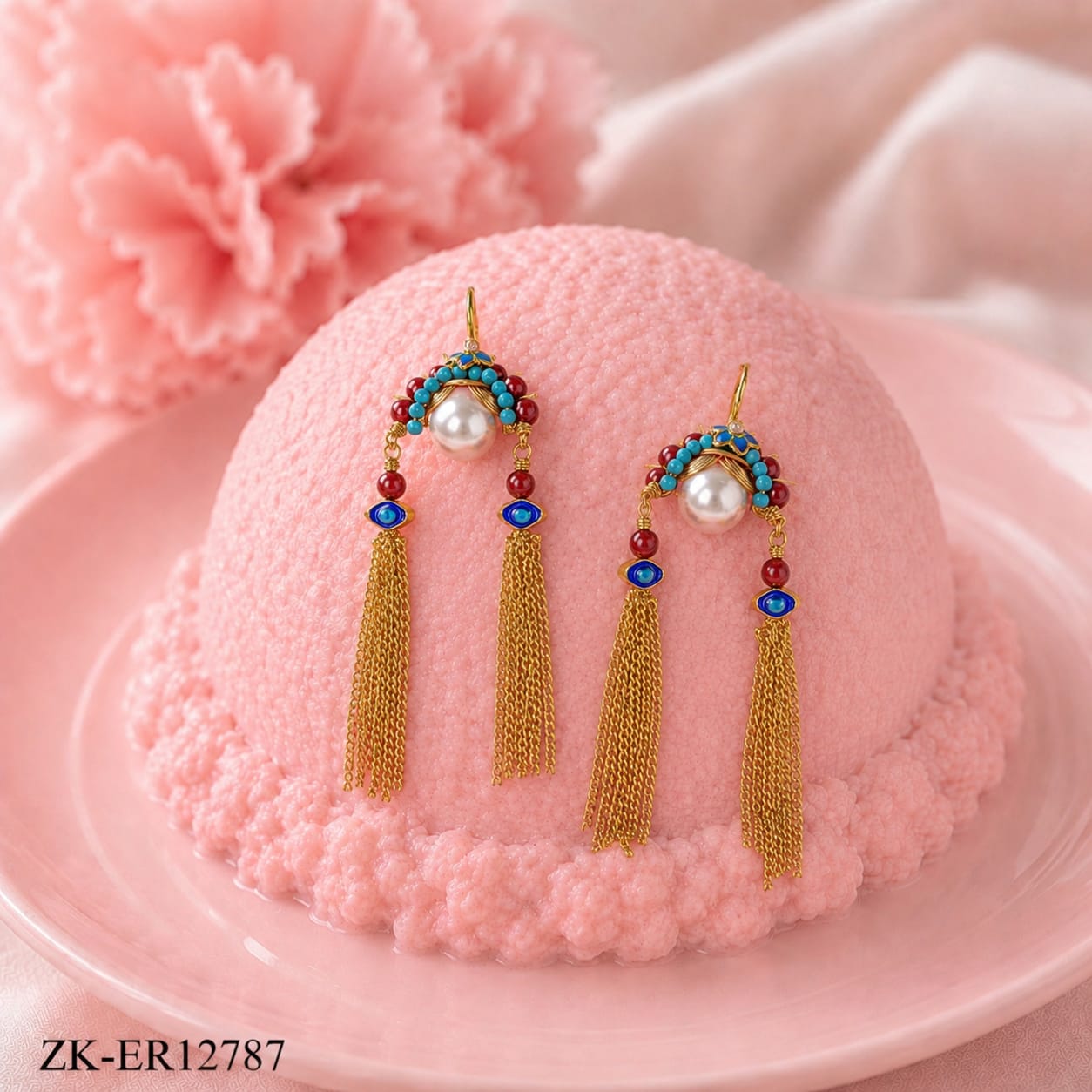 GOLD TASSEL MULTI BEADS EARRINGS