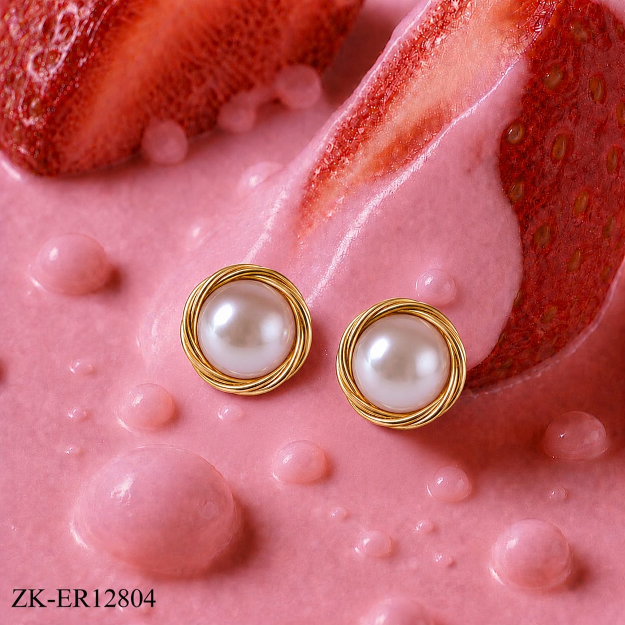 GOLD ROUND SOFT PINK EARRINGS