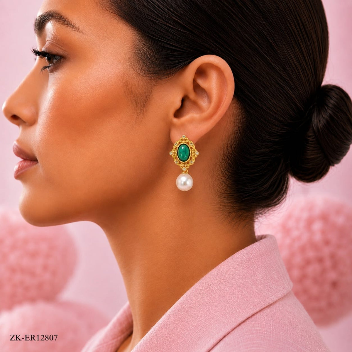 Emerald Pearl Drop Studs