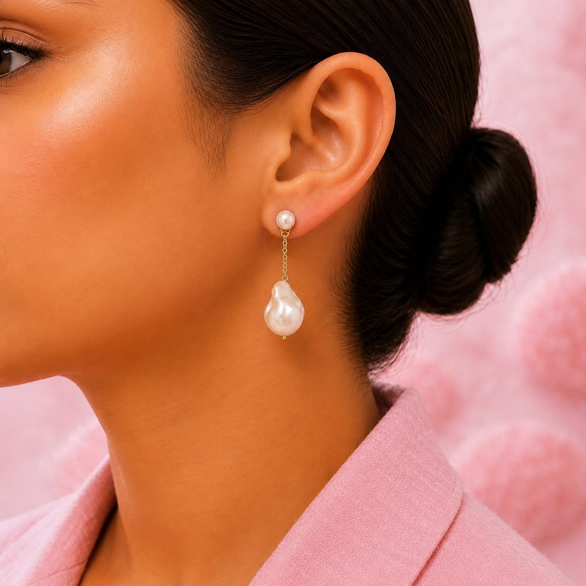 Chain Baroque Pearl Earrings