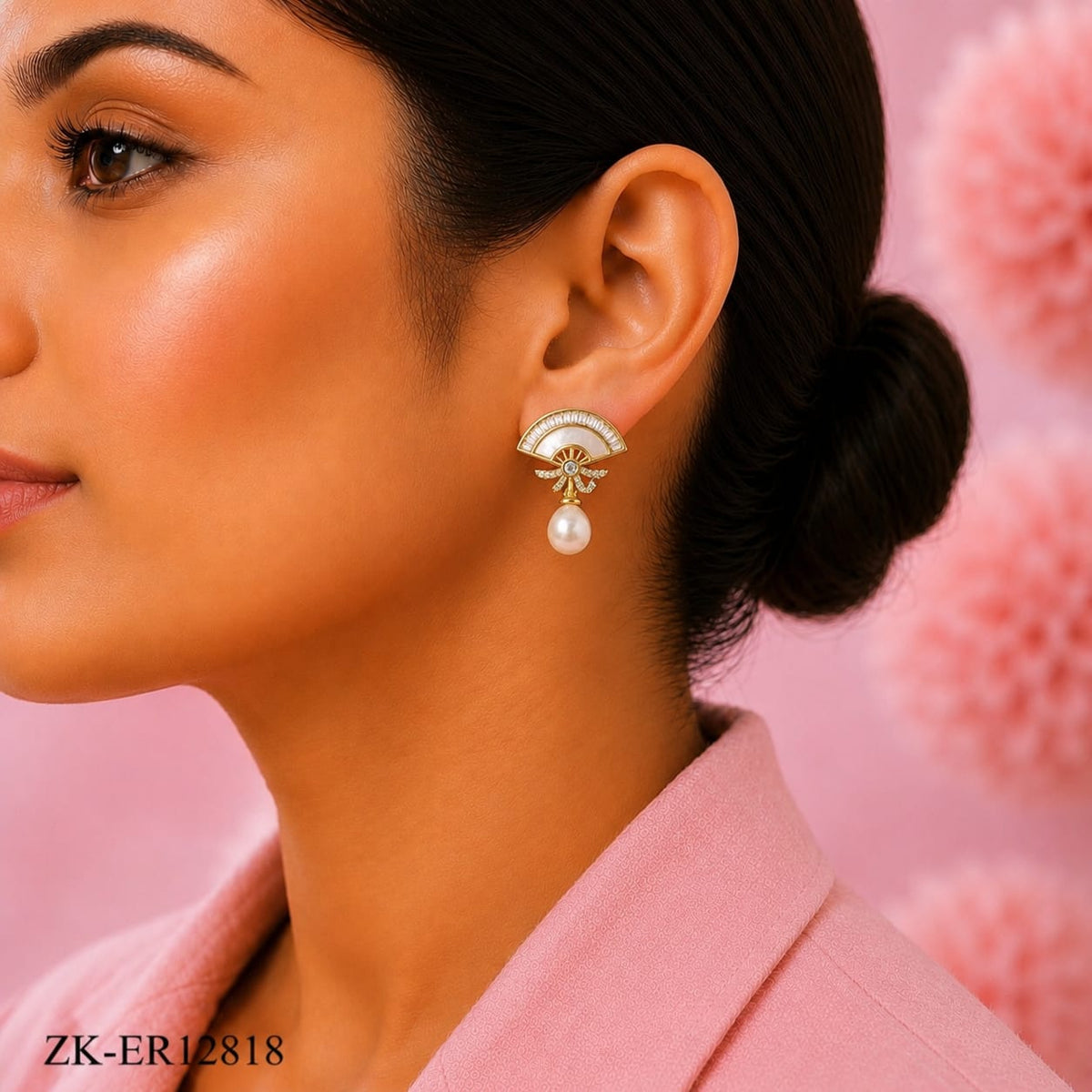 Fan Bow Pearl Earrings