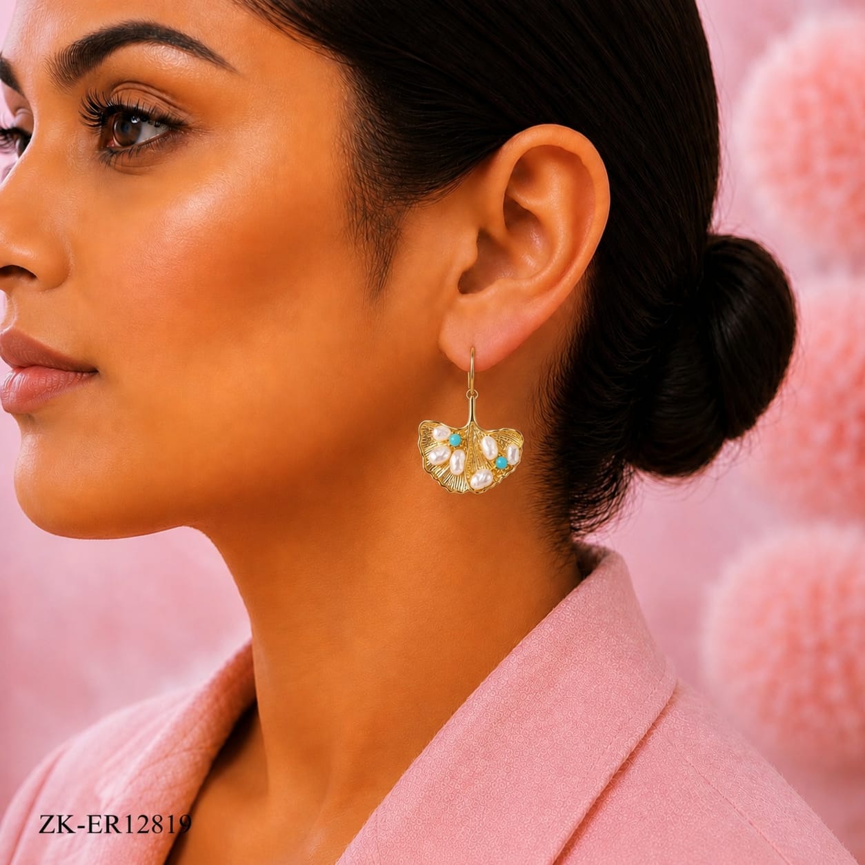 Leaf Pearl Bead Earrings