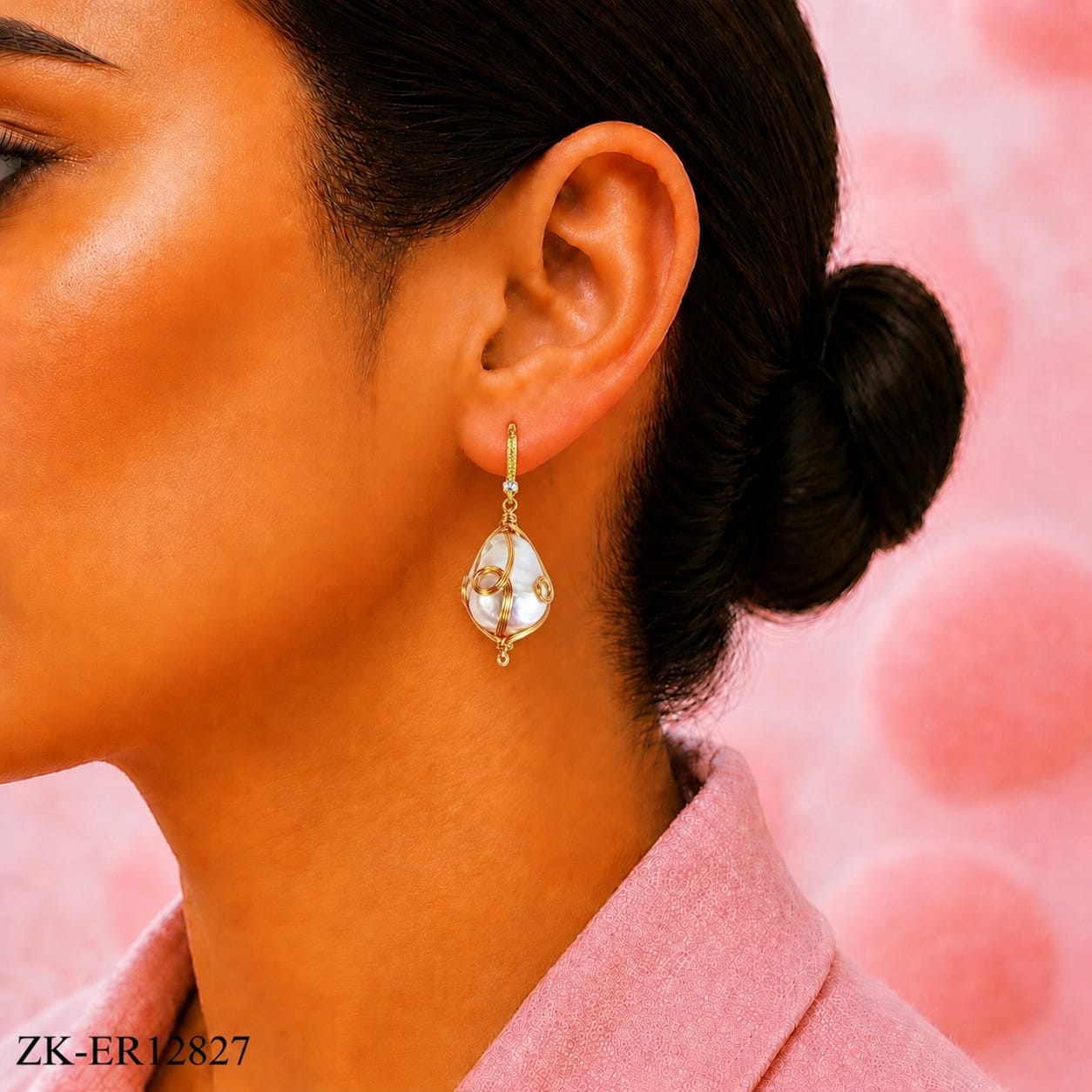 GOLD WIRE WRAP WITH PEARL EARRINGS