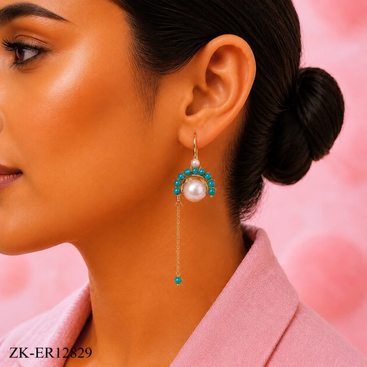 Blue Pearl Chain Earrings