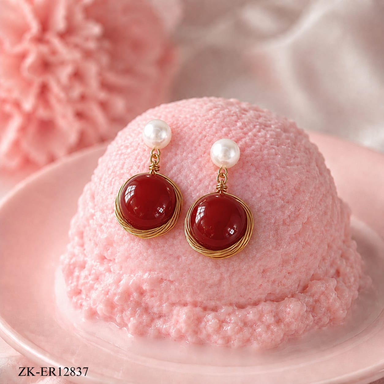 GOLD TONE DEEP RUBY EARRINGS