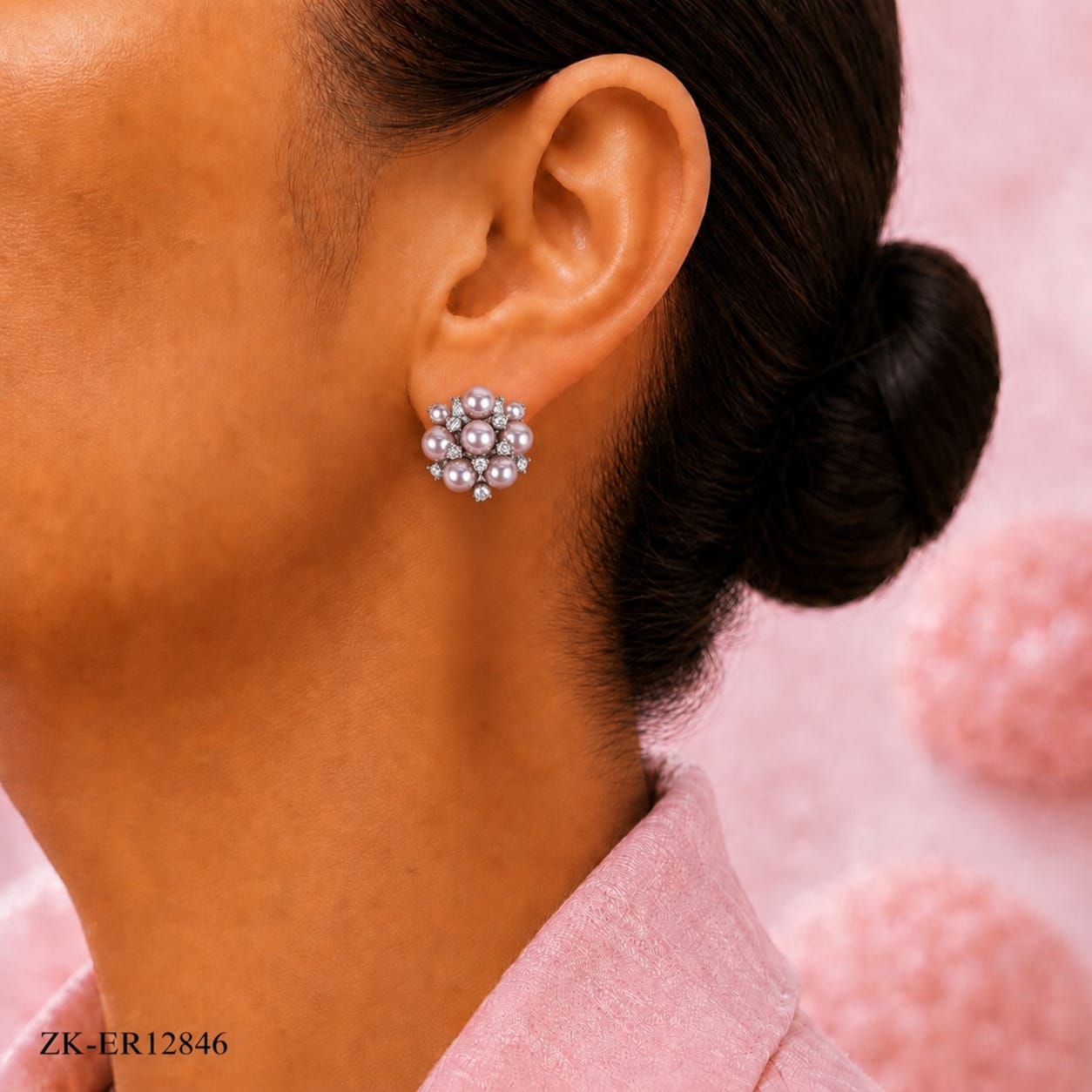 ROUND GLOSSY SOFT BLUSH PEARLS EARRINGS