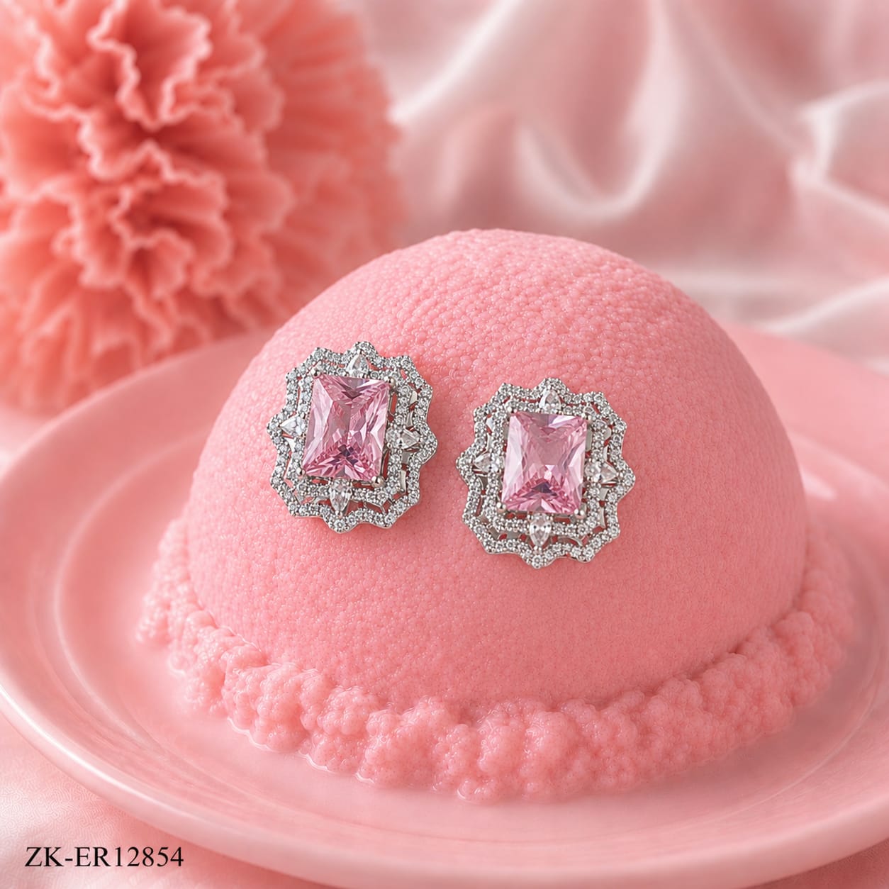 SILVER FRAME WITH SOFT PINK STONE EARRINGS