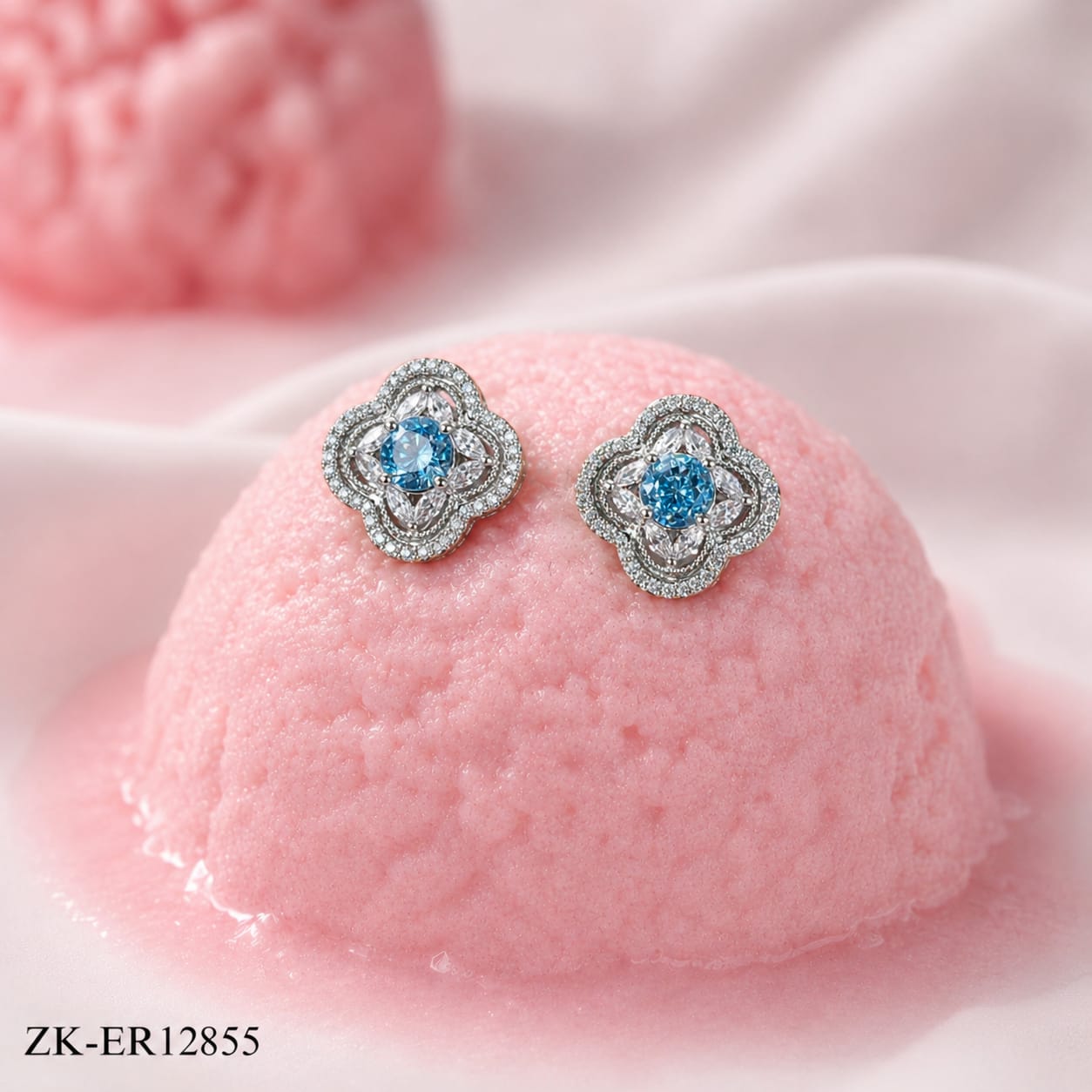 SILVER ICE BLUE ZIRCONS CLOVER EARRINGS