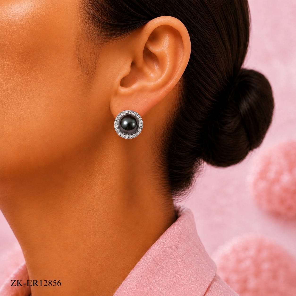 Charcoal Pearl Halo Studs
