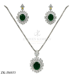 EMERALD SILVER PENDANT SET