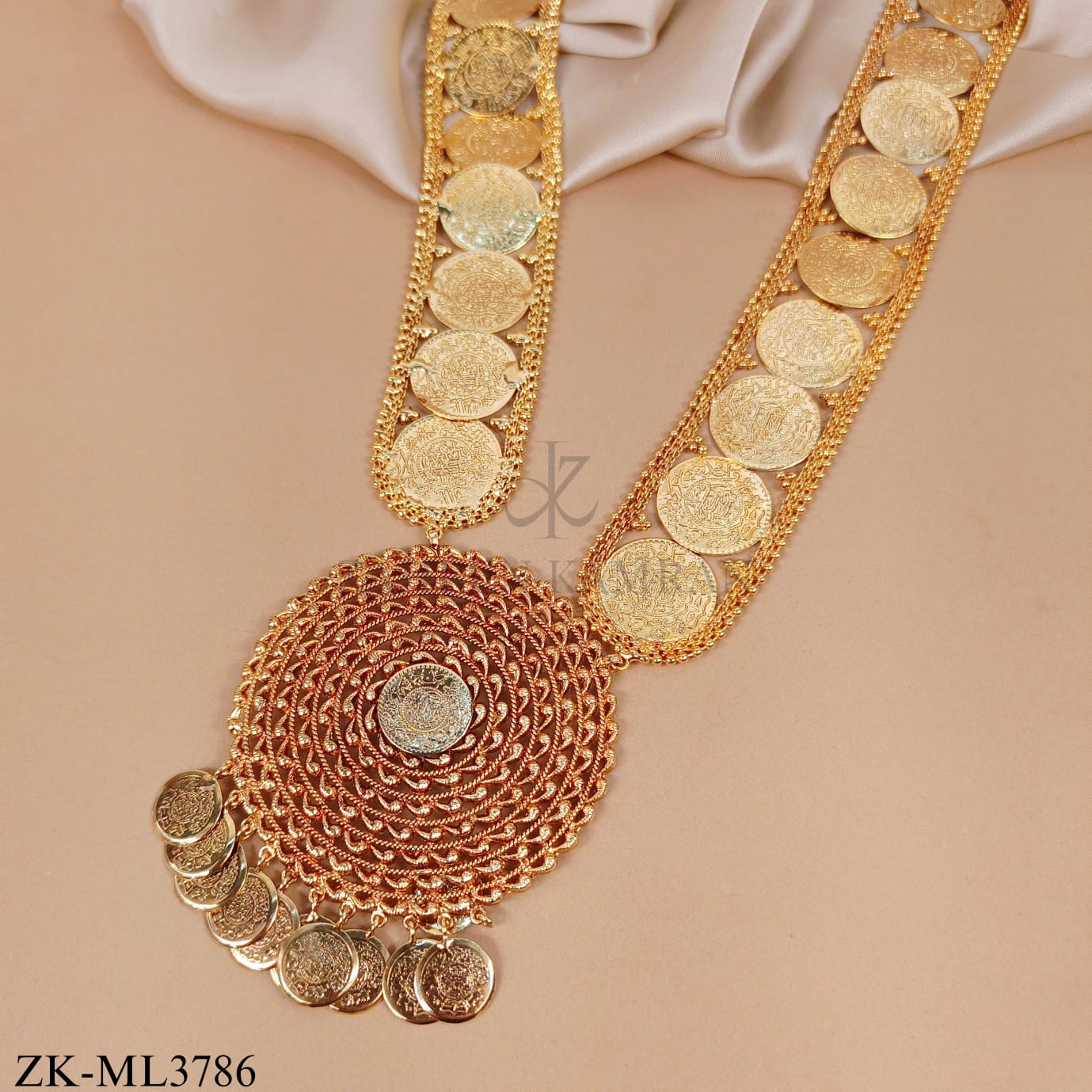 GOLD COIN MALA WITH SPIRAL PENDANT