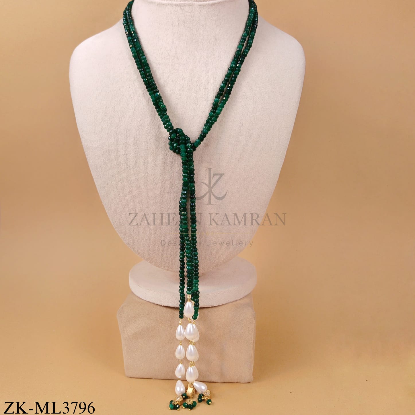 EMERALD BEADED TASSEL PEARLS MALA