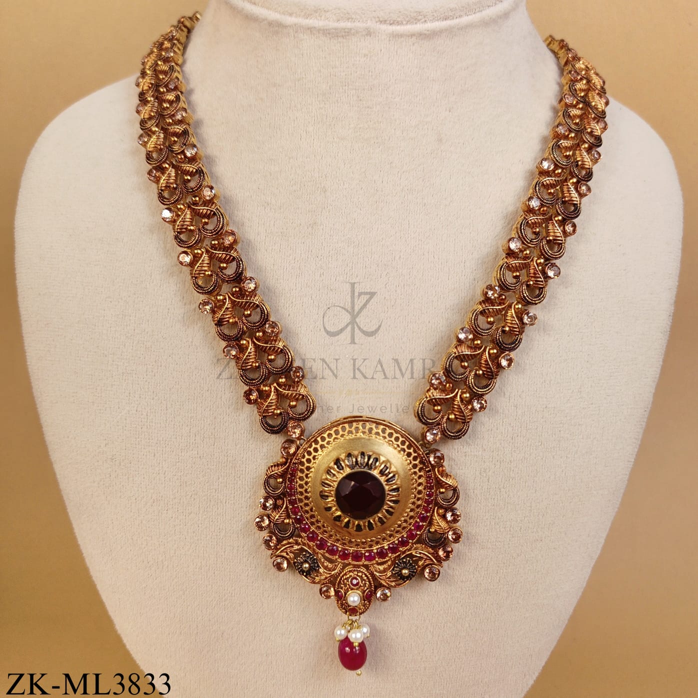ANTIQUE INTRICATE RUBY DROP MALA