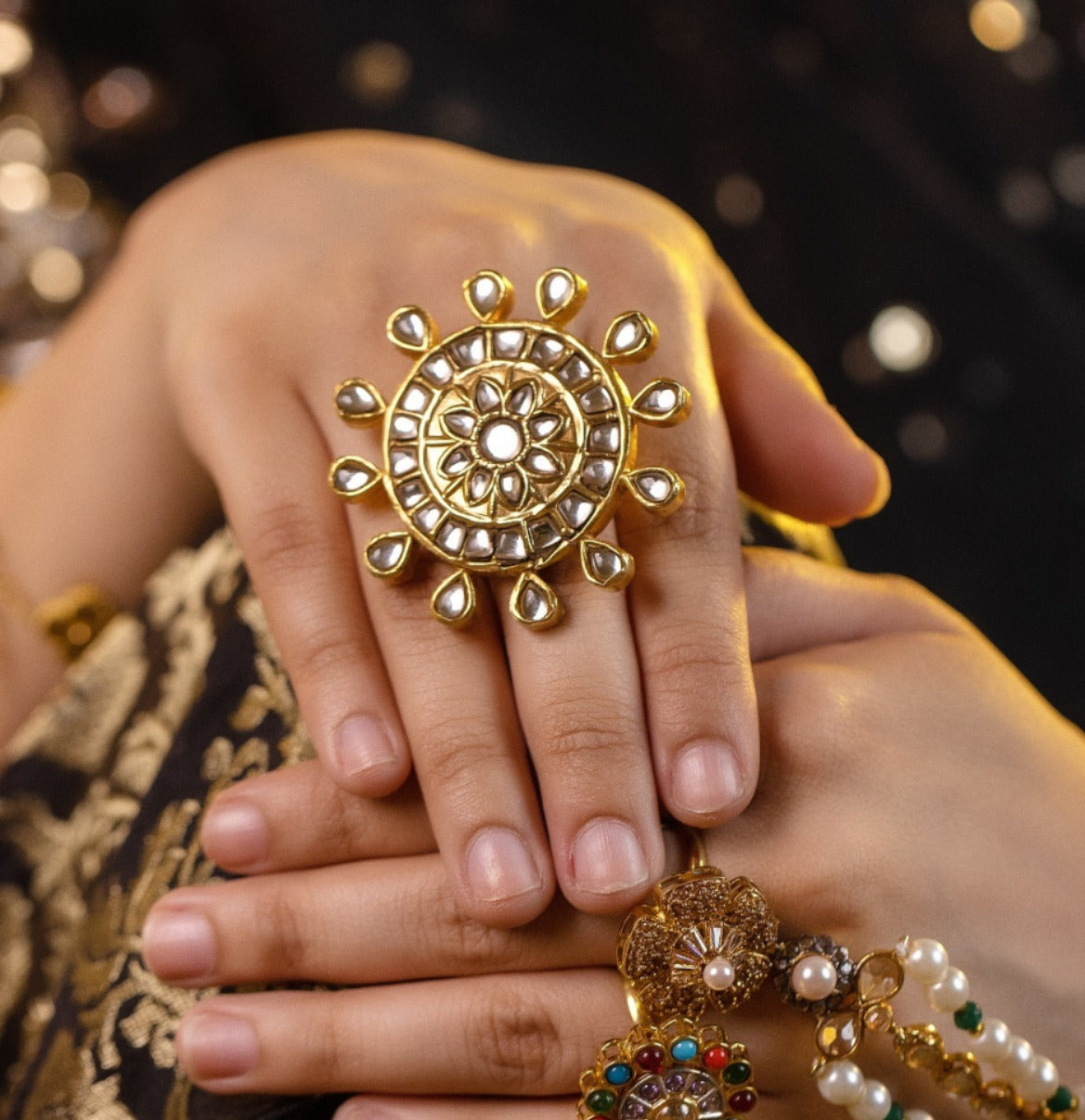 Flowery polki ring.