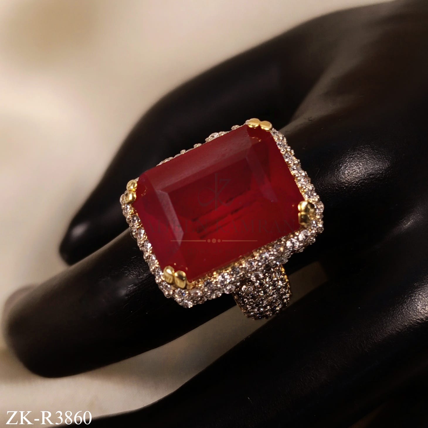 RUBY SQUARE-CUT RING WITH ZIRCONIA