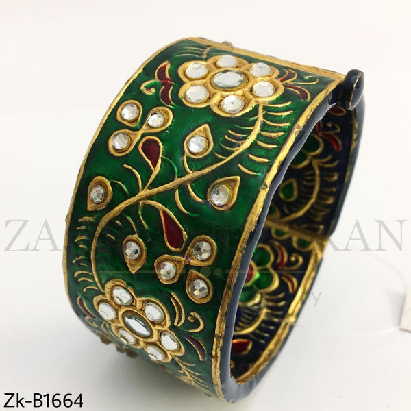 Kundan meena cuff bangle