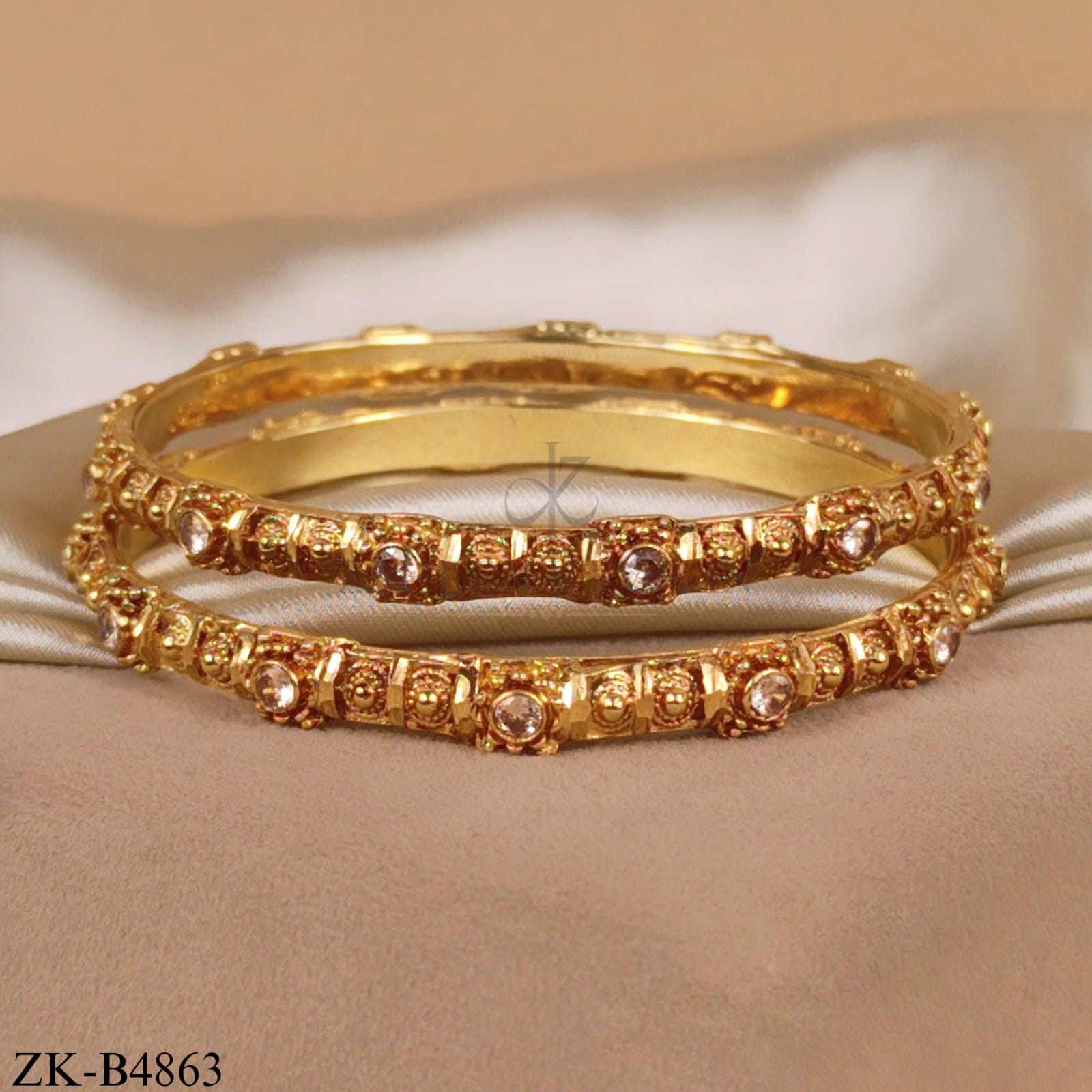 GOLD INTRICATE ZIRCONS STUDDED BANGLES