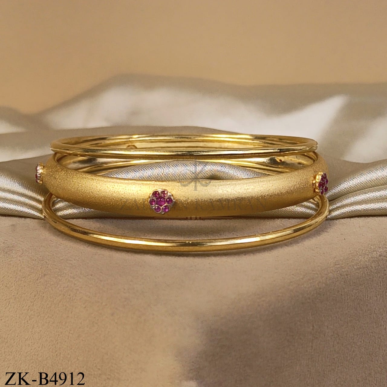GOLD MATTE BANGLES WITH PINK FLORAL