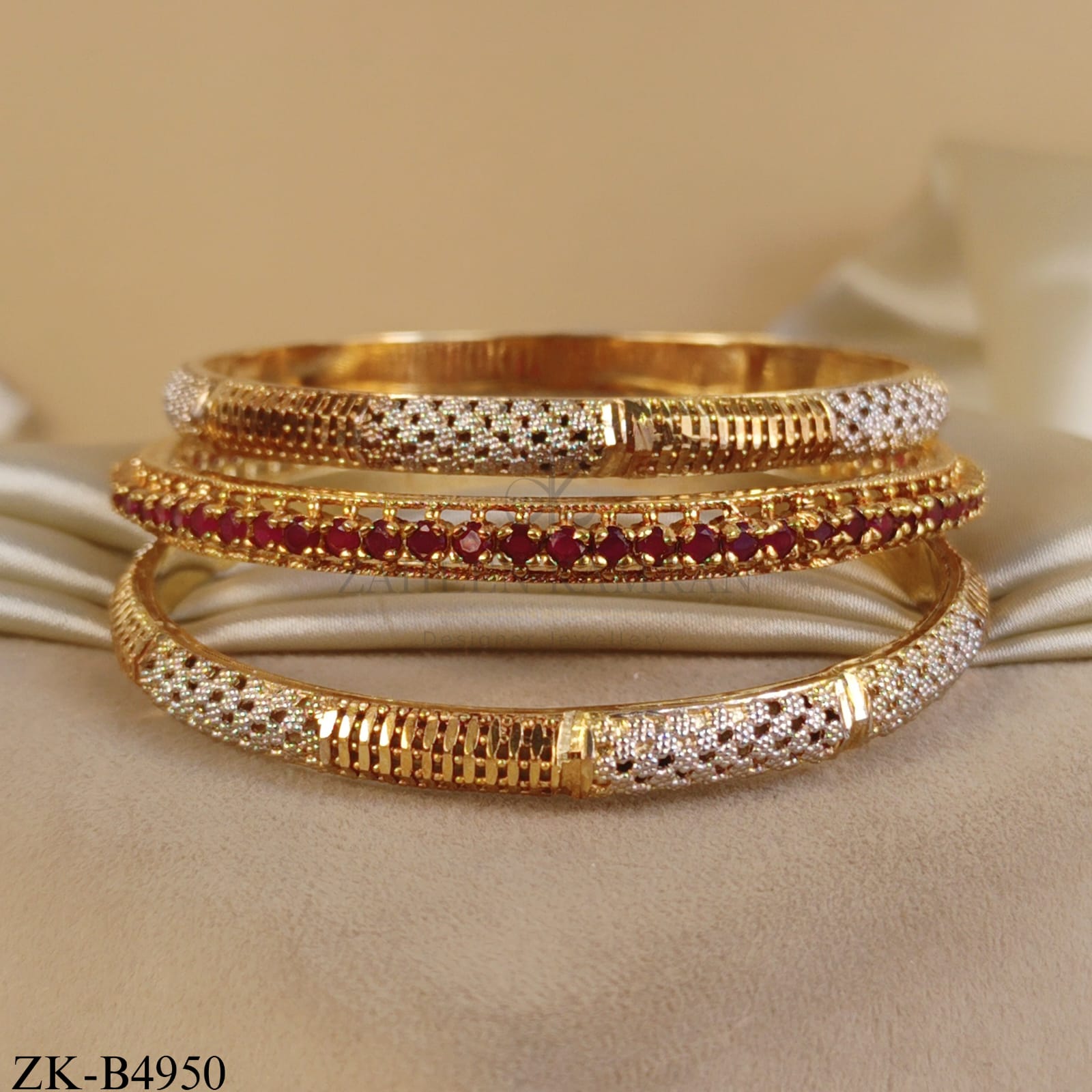 GOLD TONE RUBY LATTICE WORK BANGLES