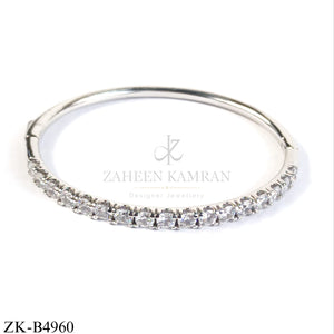 SILVER HALO ROUND ZIRCONIAN BANGLE