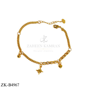 GOLDEN BRACELET WITH STAR HEAR AND BALL CHARMS