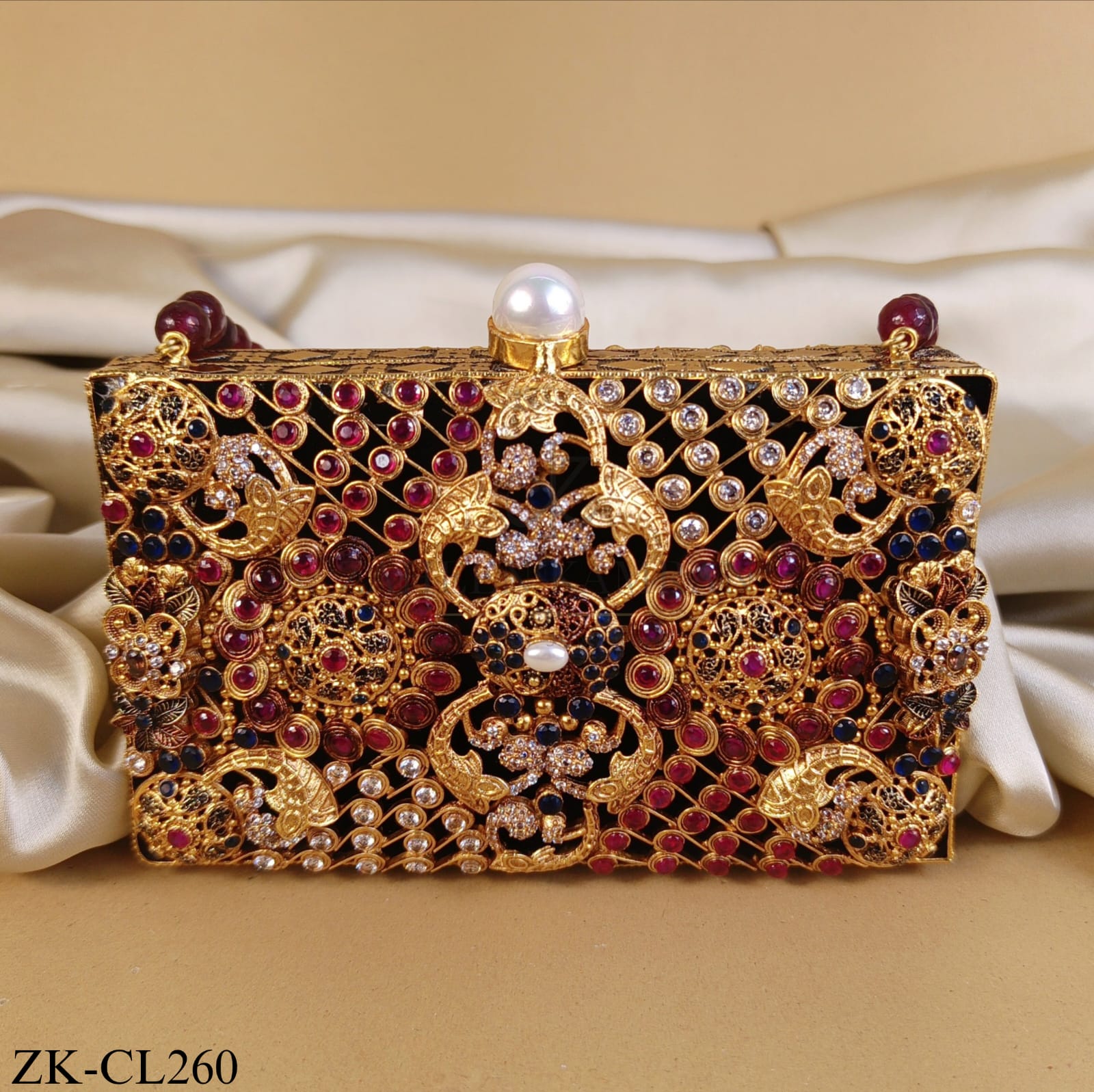 GOLD TONE HERITAGE RUBY SAPPHIRE INLAY CLUTCH