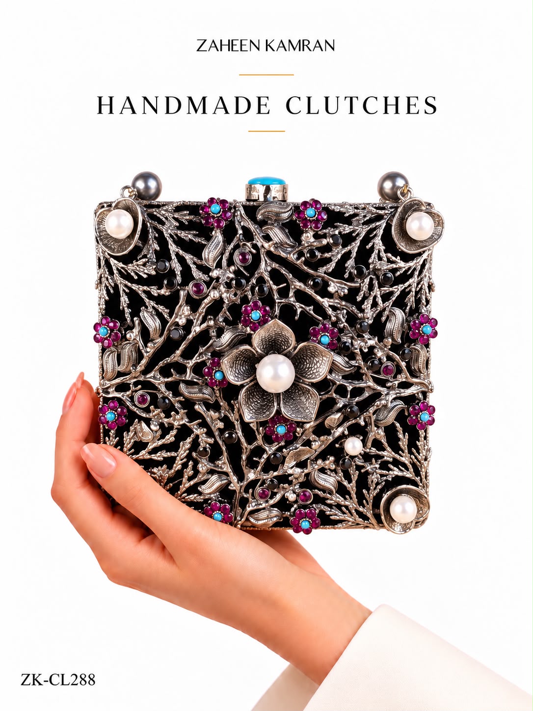SQUARE FLORAL CLUTCH