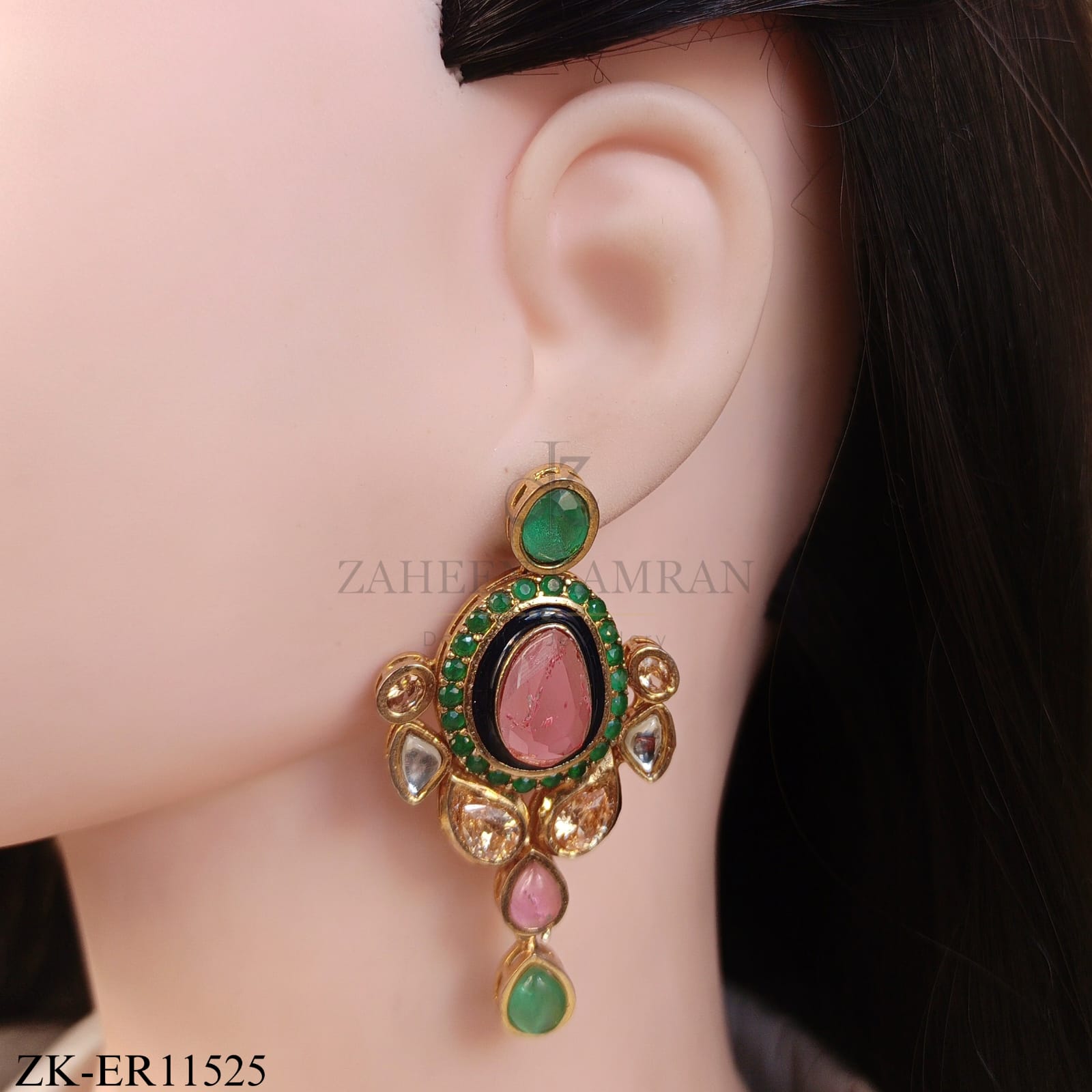 ANTIQUE EMERALD LONG DROP EARRINGS