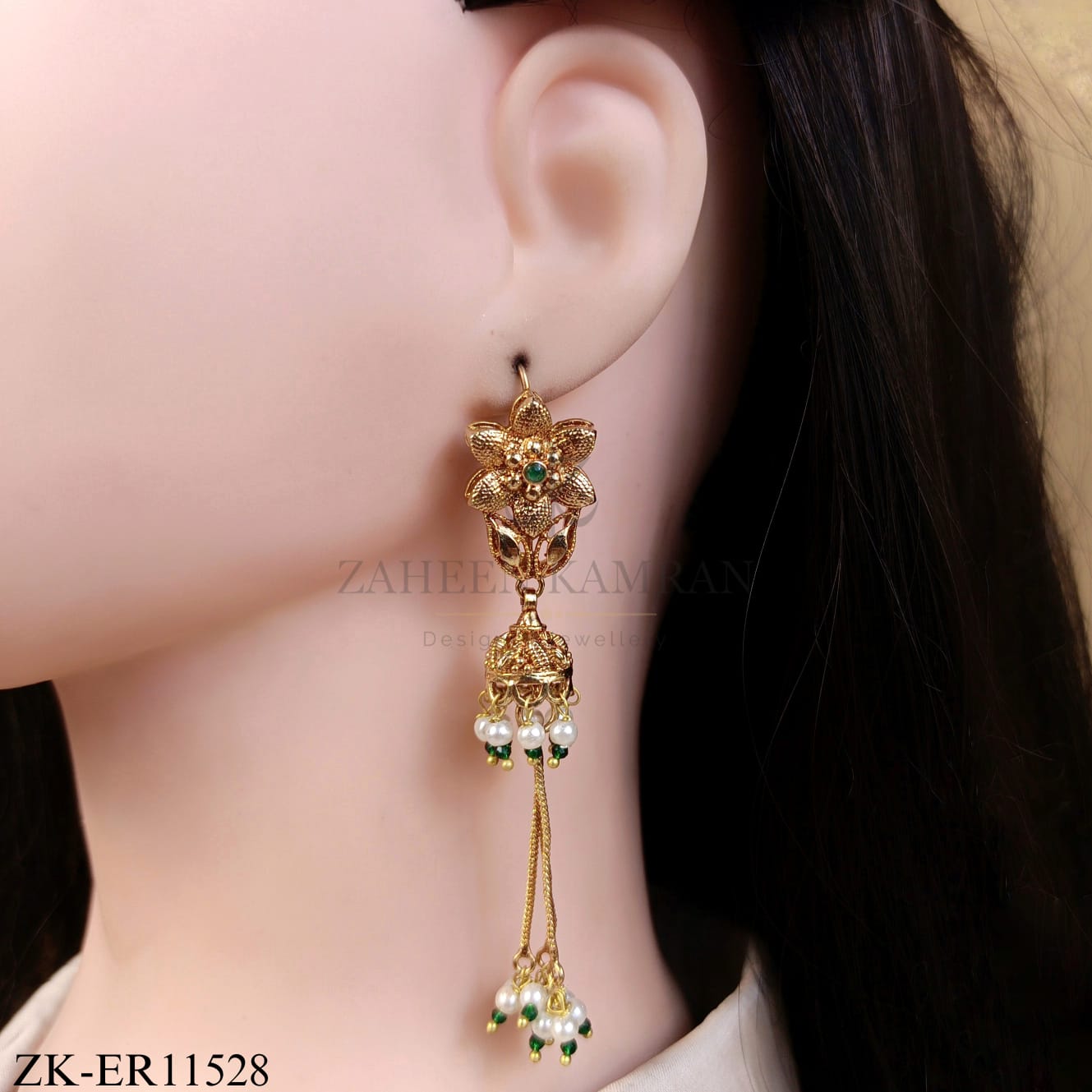 EMERALD FLORA TASSEL EARRINGS