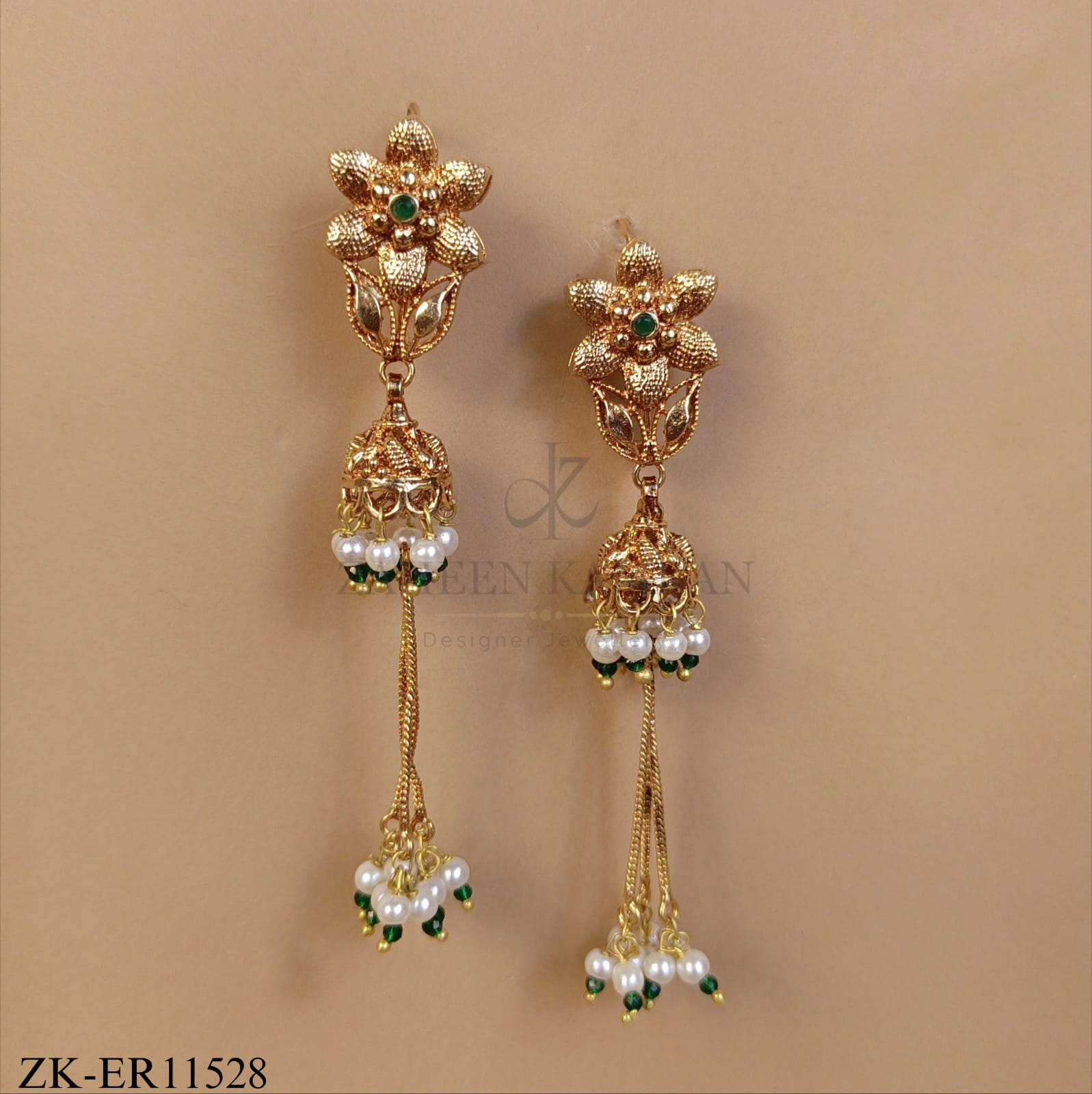 EMERALD FLORA TASSEL EARRINGS