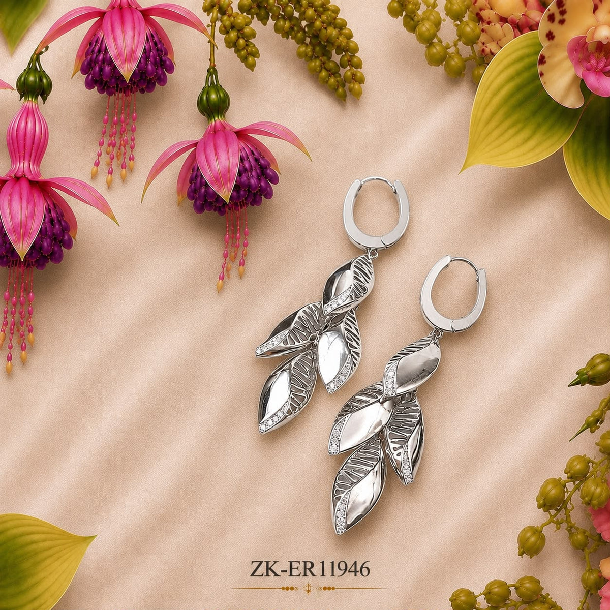 Leaflet Zircon Earrings
