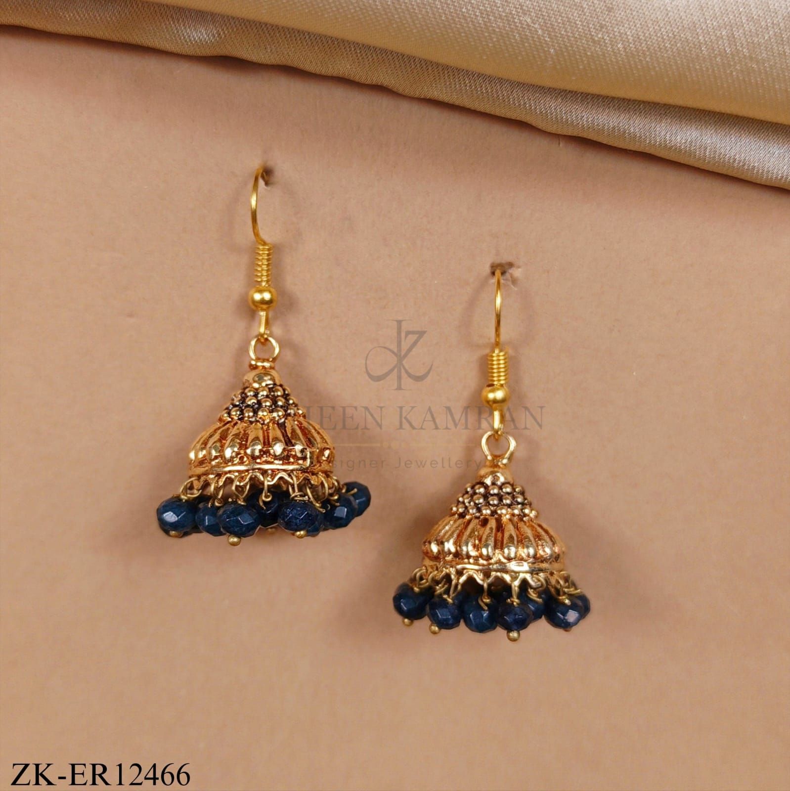 GOLD BELL TOPS EARRINGS WITH SAPPHIRE