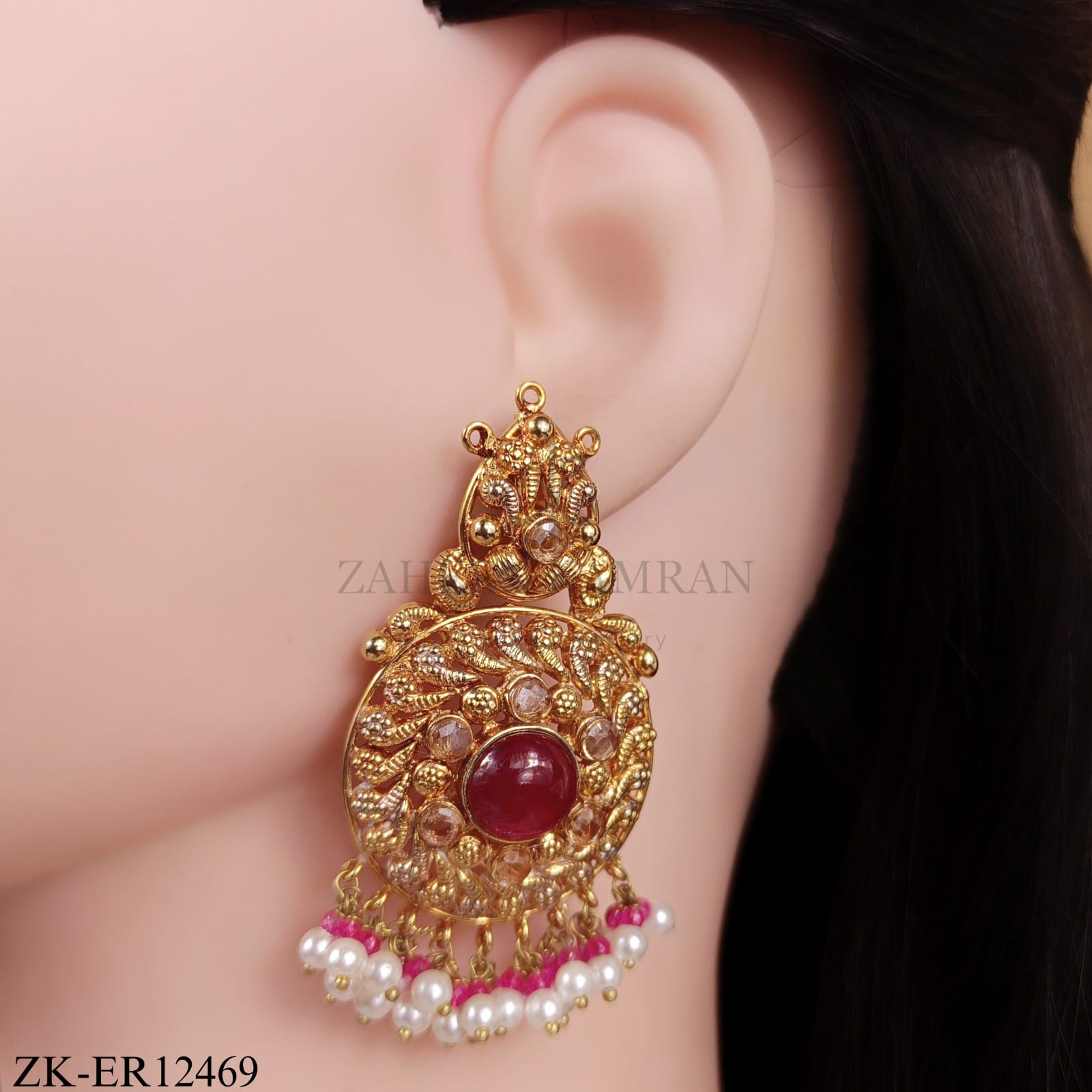 ANTIQUE EARRINGS WITH RUBY AND PEARLS CASCADE