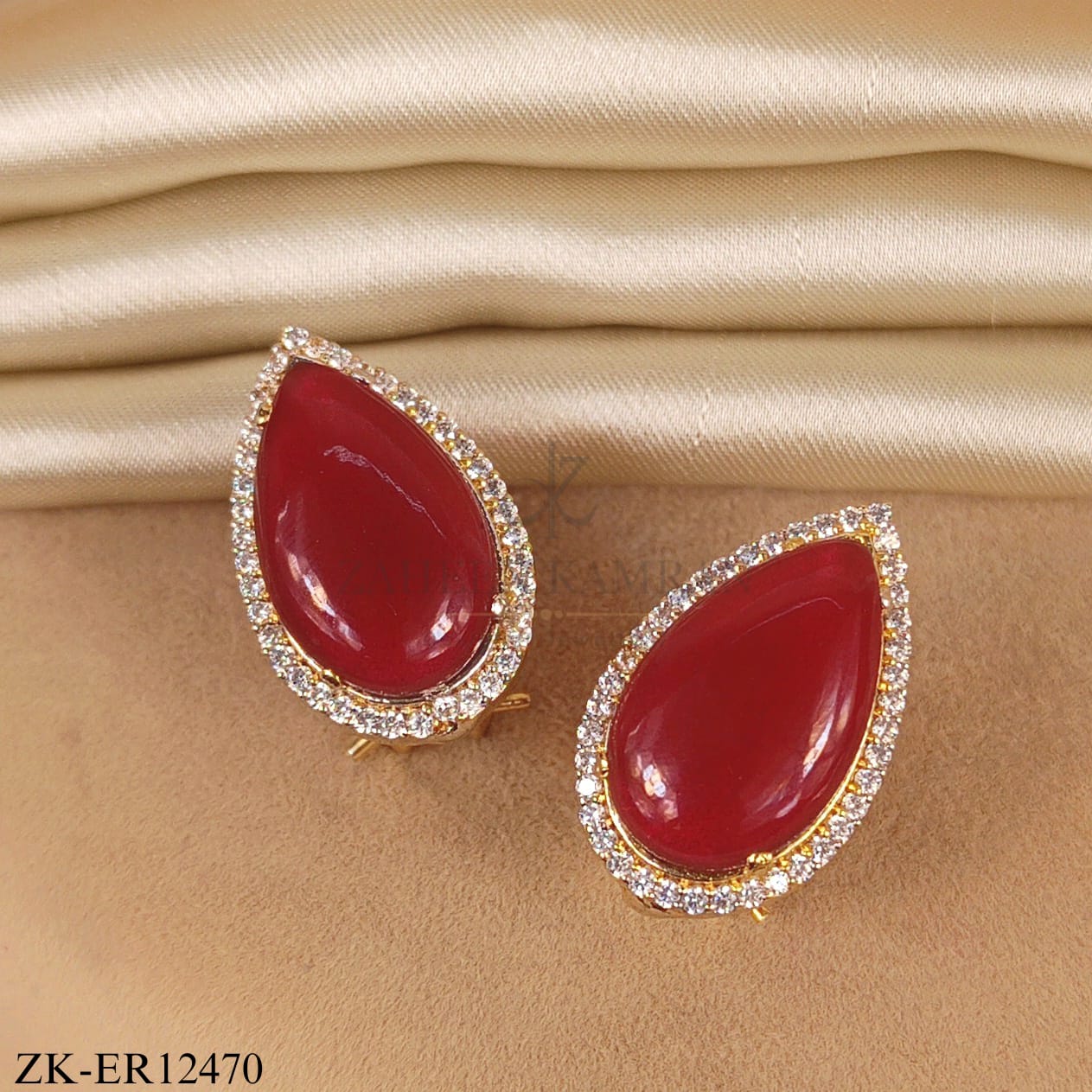 GOLD RUBY ZIRCONIA TEA DROP EARRINGS