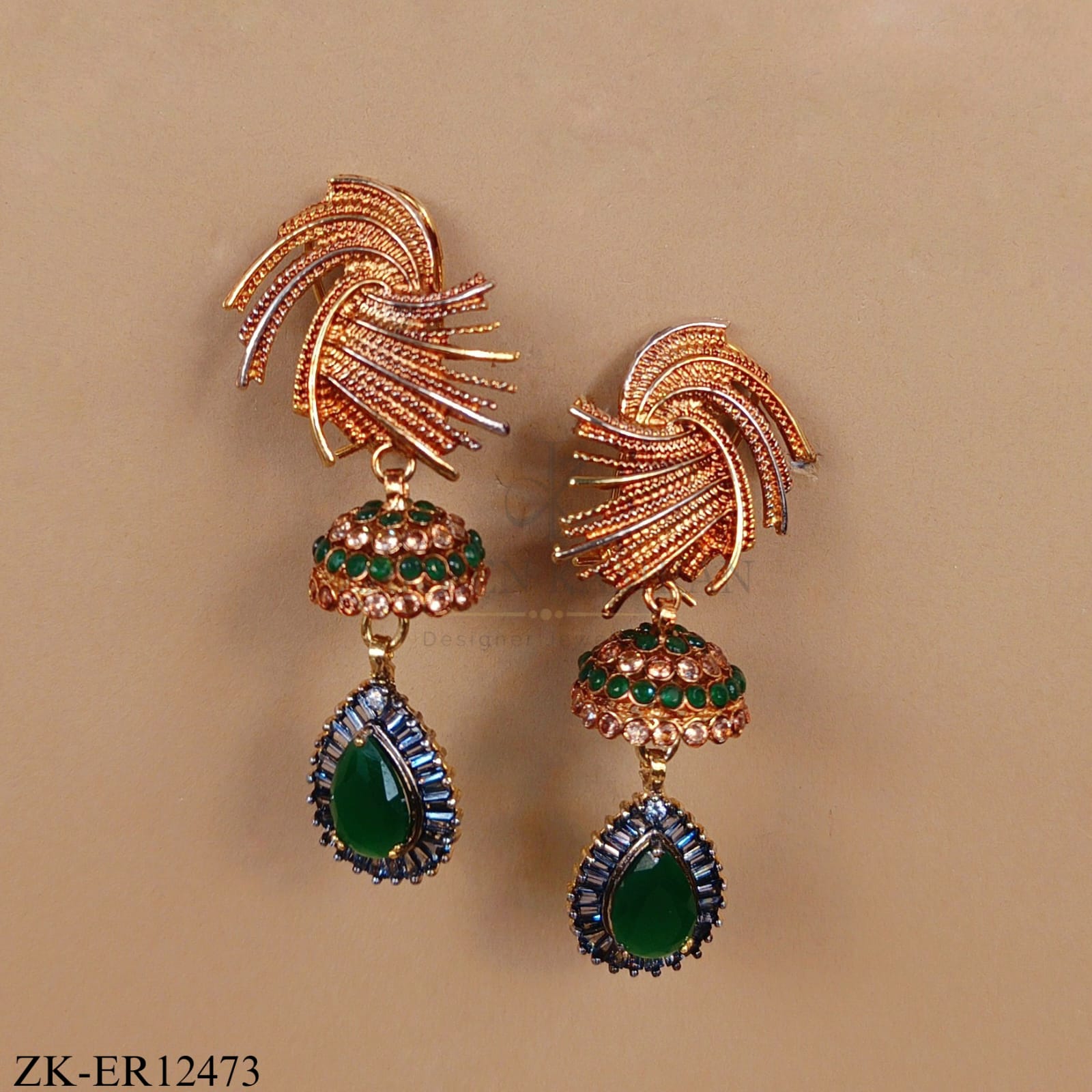 ANTIQUE SWIRL EMERALD DROP EARRINGS