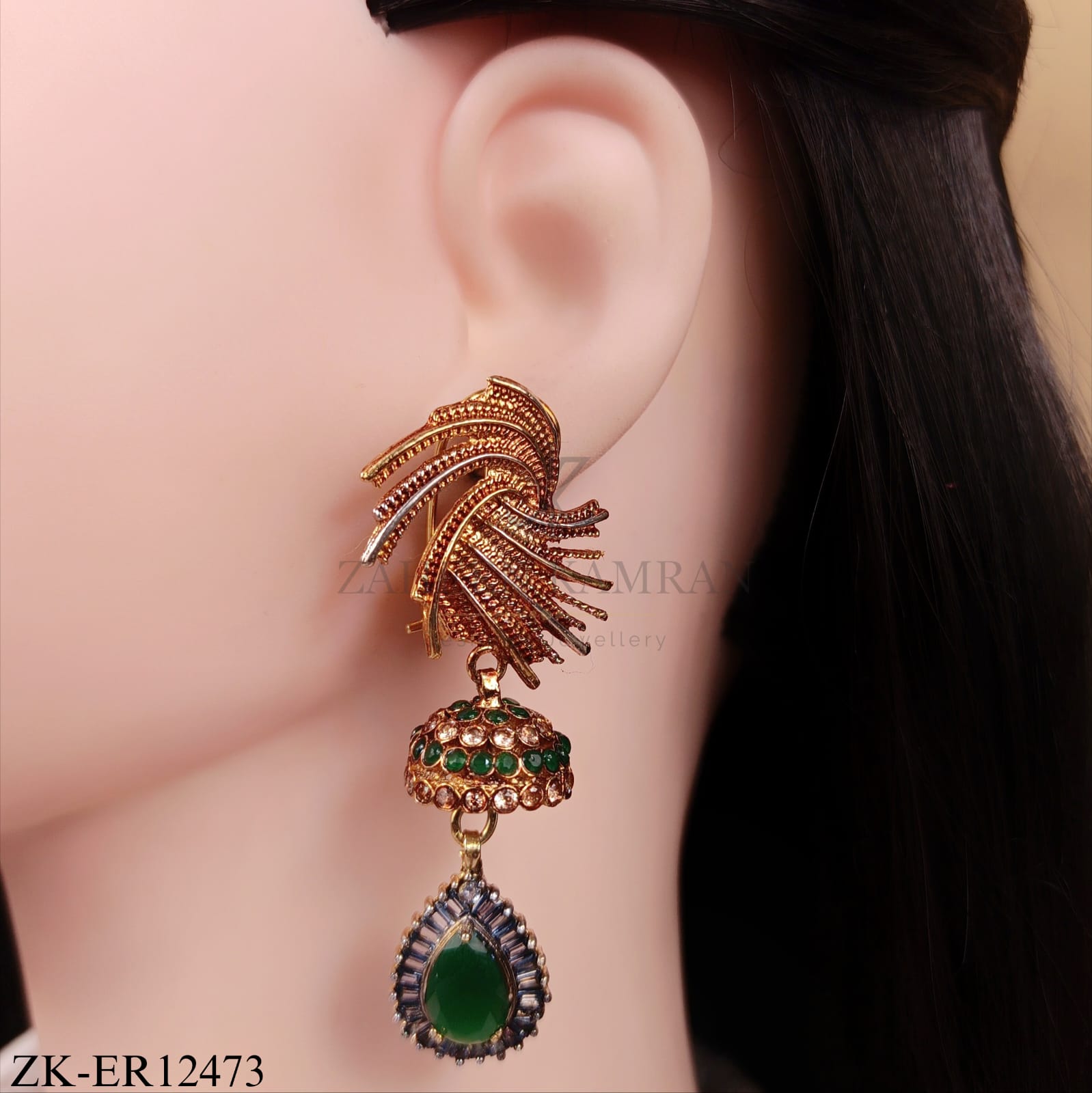 ANTIQUE SWIRL EMERALD DROP EARRINGS