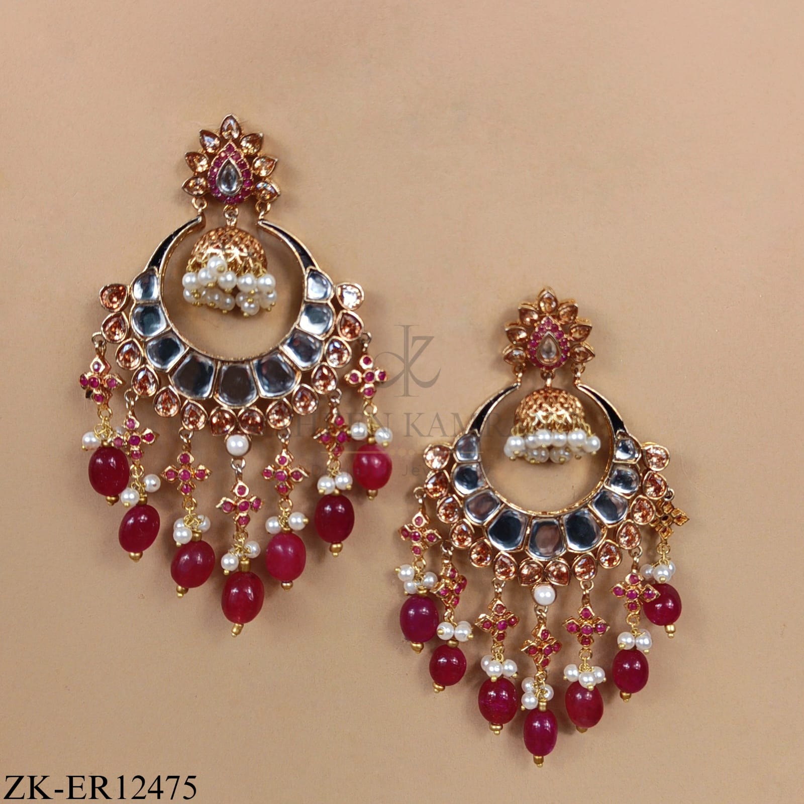 RUBY KUNDAN CHANDBALI EARRINGS