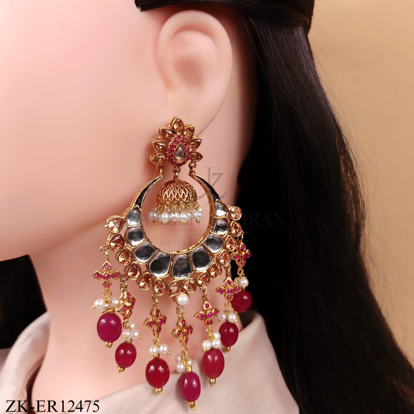 RUBY KUNDAN CHANDBALI EARRINGS