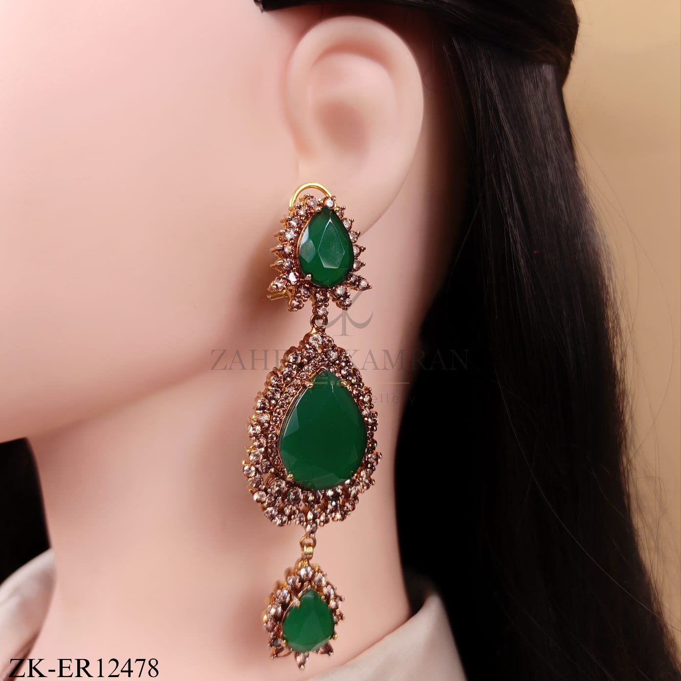 ANTIQUE TRIPLE DROP EMERALD EARRINGS