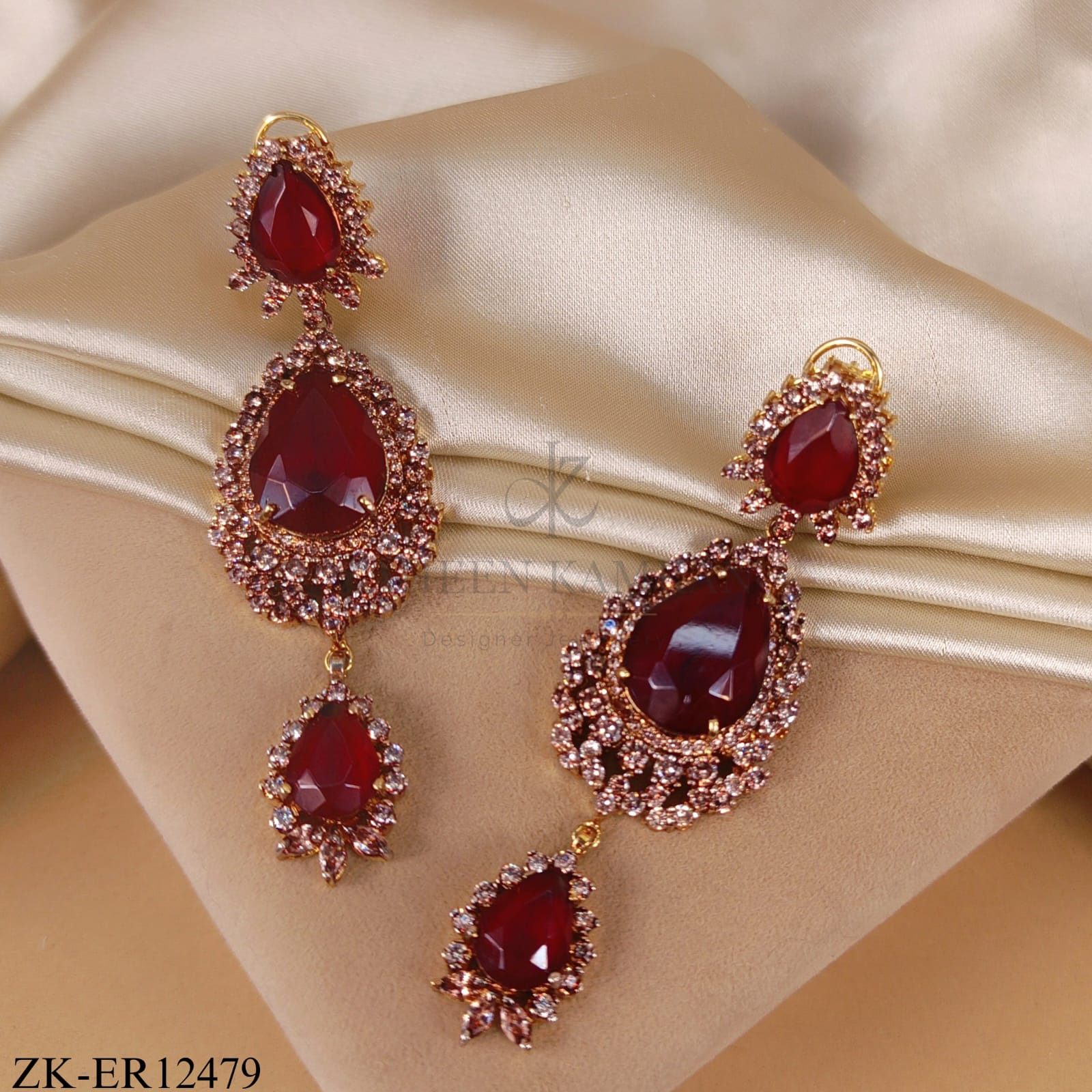 ANTIQUE RUBY TRIPLE DROP EARRINGS