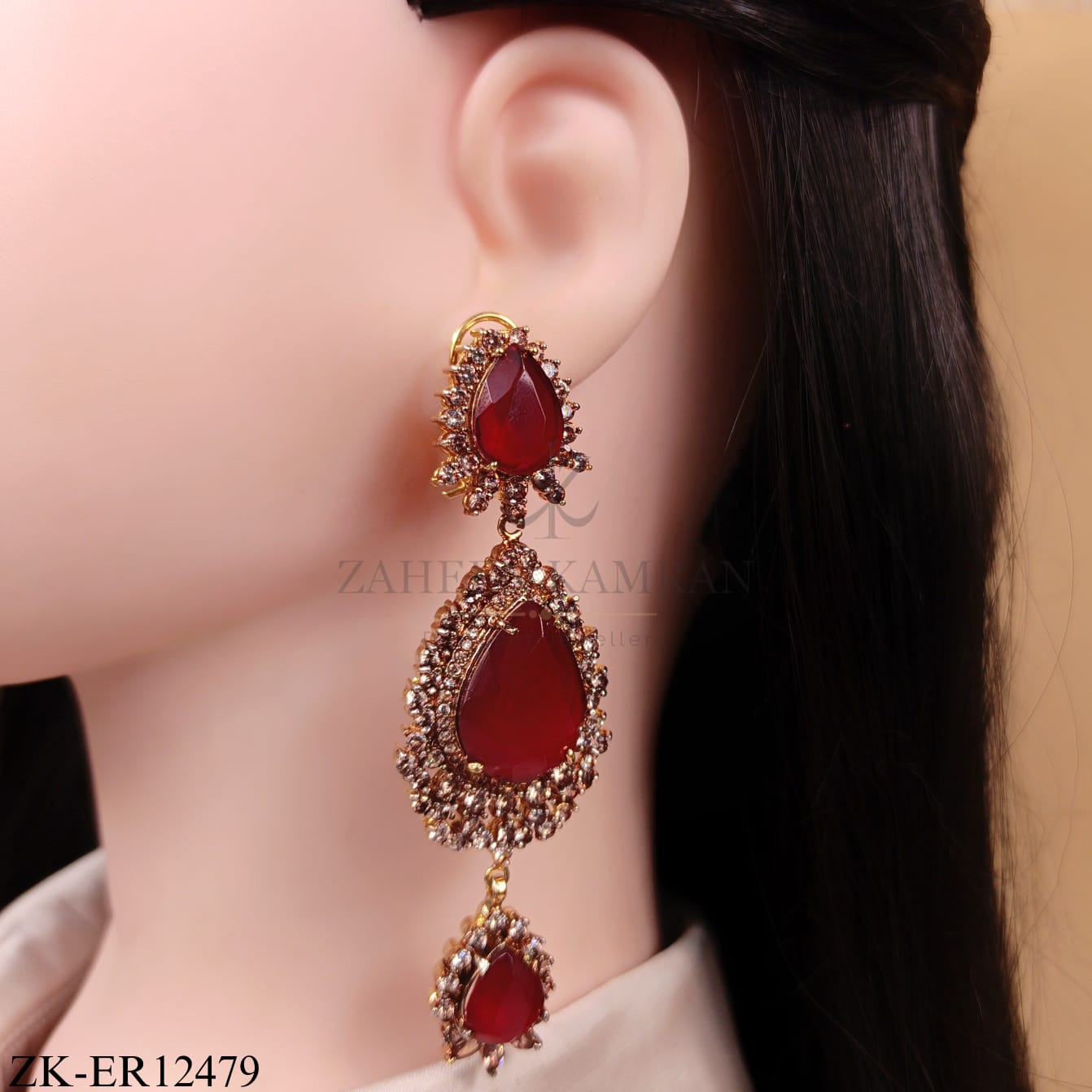 ANTIQUE RUBY TRIPLE DROP EARRINGS