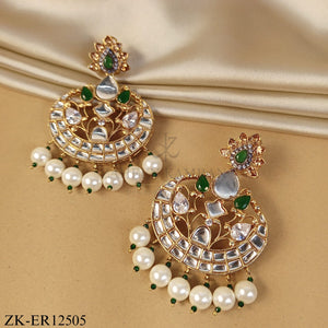 EMERALD KUNDAN PEARLS TEARDROP EARRINGS