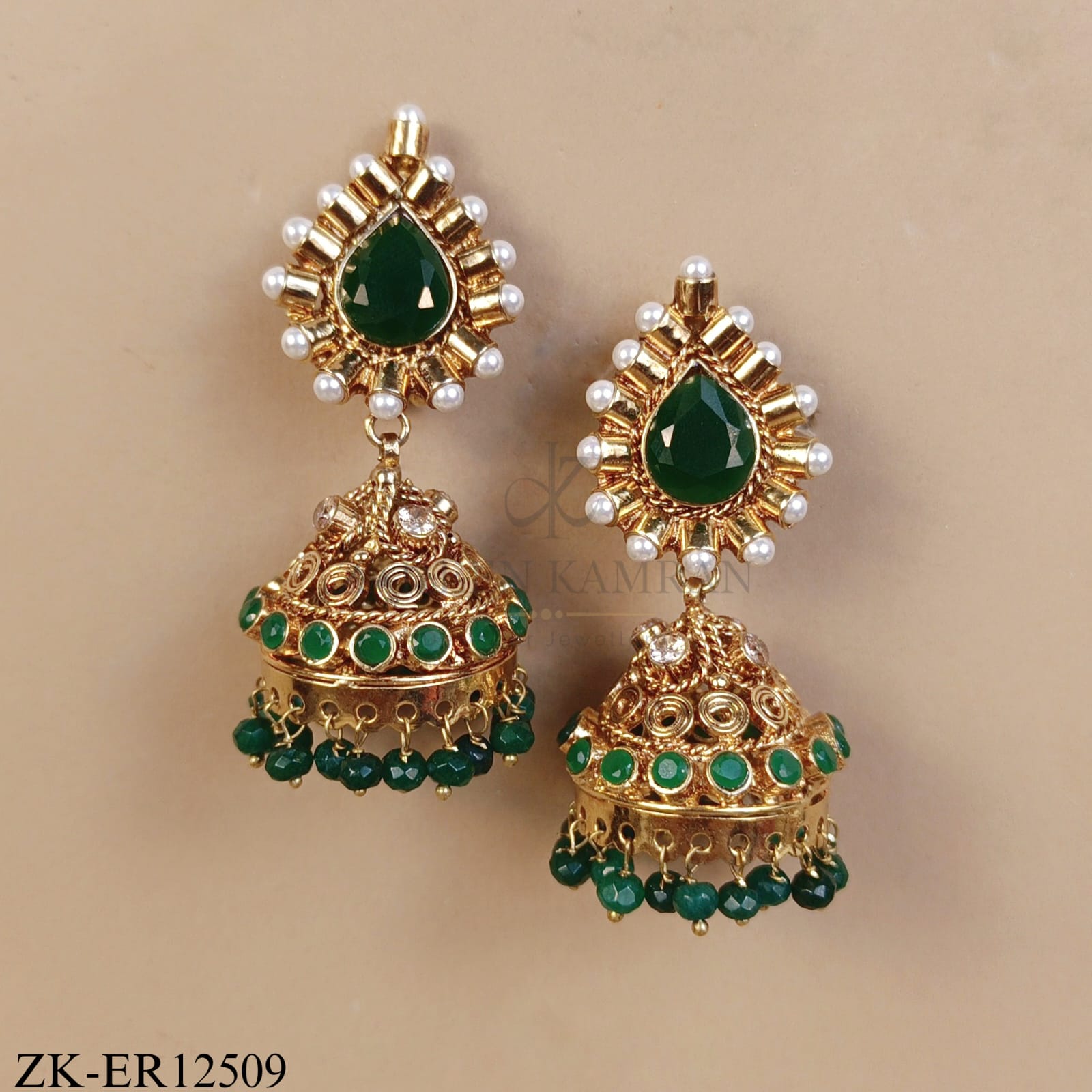 EMERALD PEARLS GOLD EARRINGS