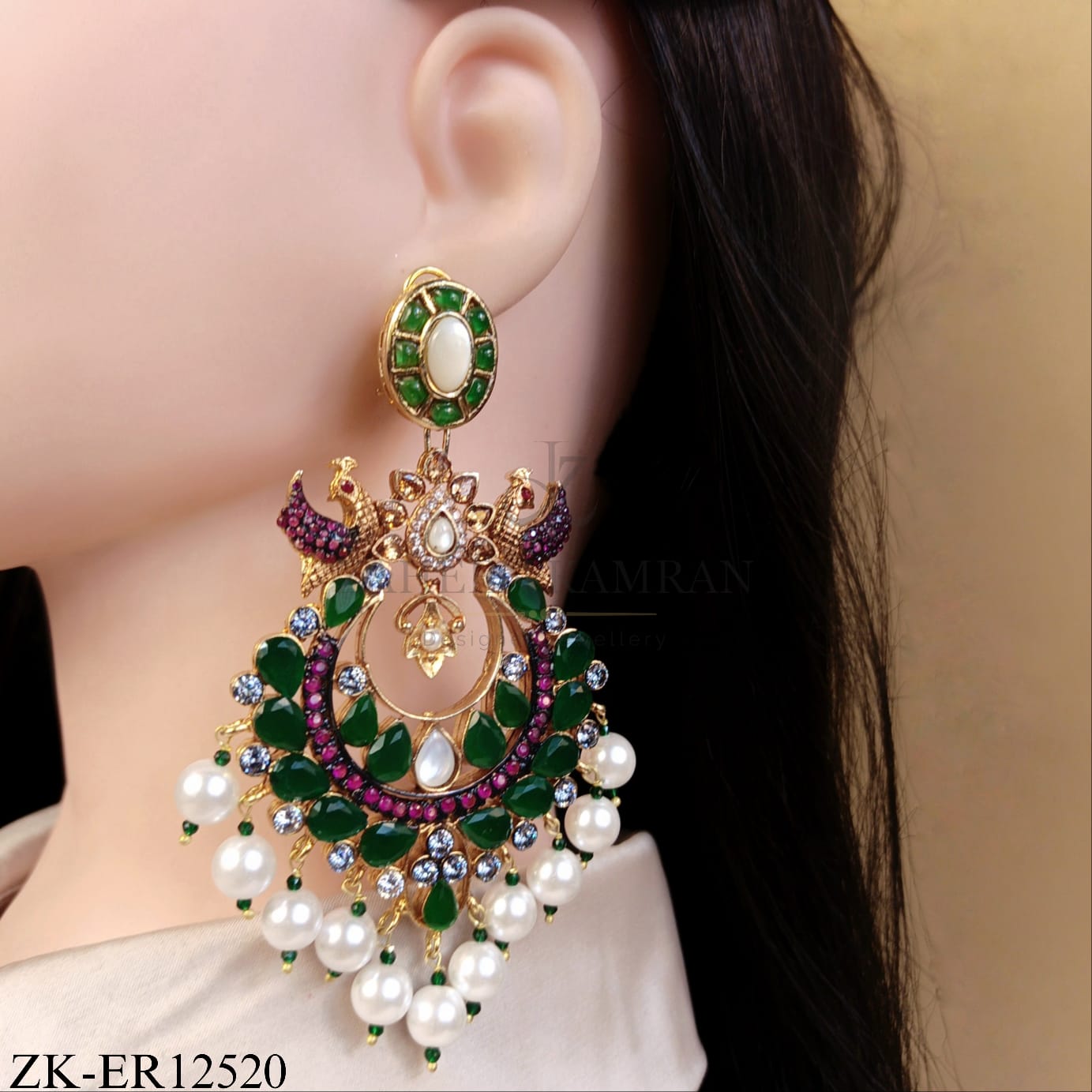 ANTIQUE PEACOCK EMERALD EARRINGS