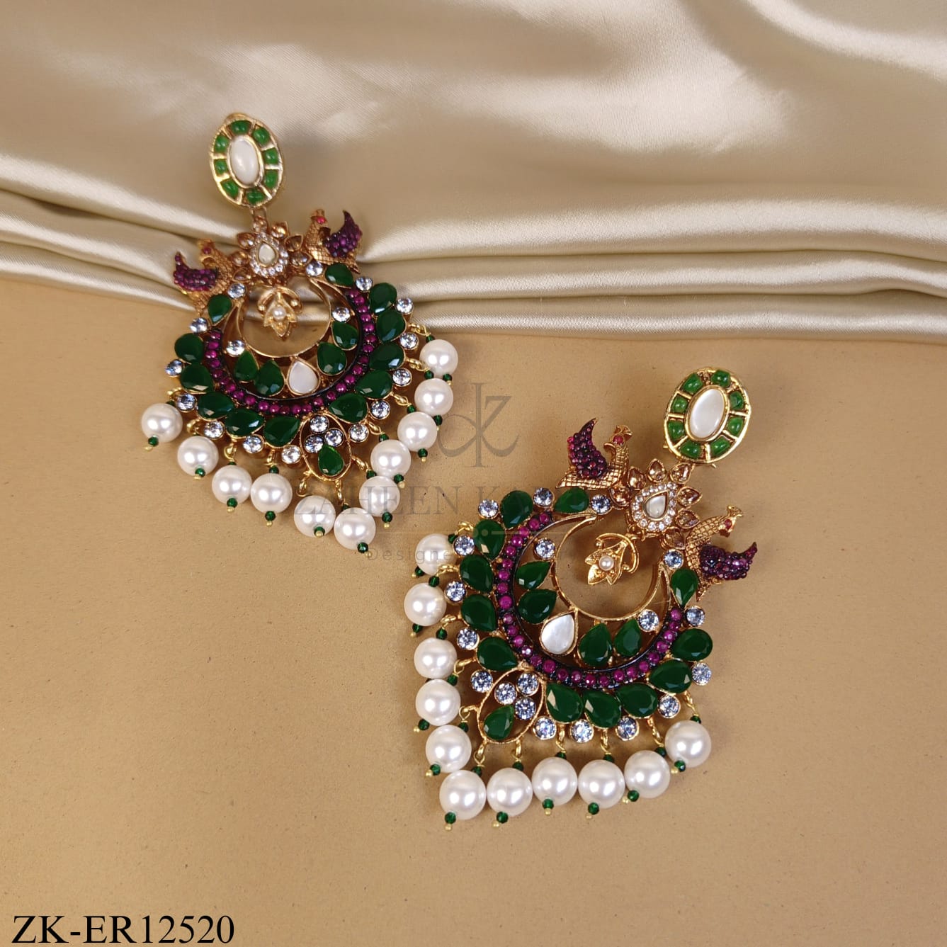 ANTIQUE PEACOCK EMERALD EARRINGS