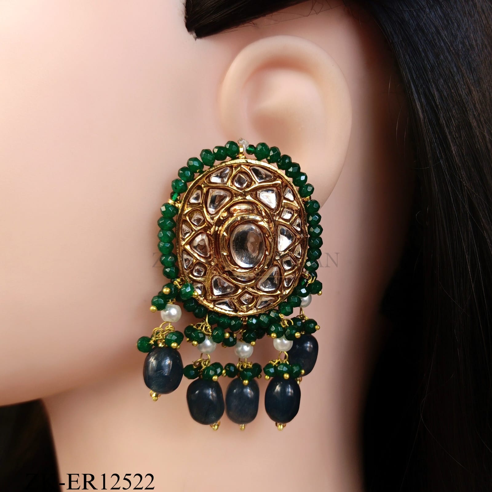 OVATE KUNDAN SAPPHIRE DROP EARRINGS