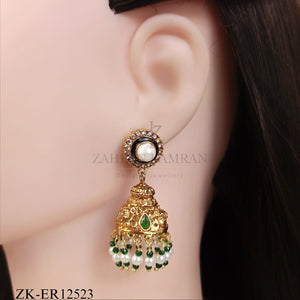 GOLD ENAMEL DROP FRINGE EARRINGS
